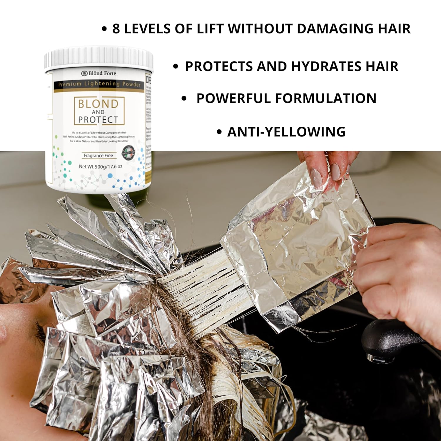 1.1 Lb/17.8 Oz Blond & Protect 8+ Level Hair Bleach/Lightener with Amino Acids – Made in Italy