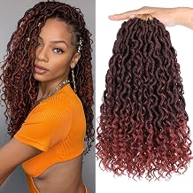 Goddess Locs Crochet Hair 14 Inch 8 Packs Dark Ginger Curly Faux Locs Crochet Hair for Black Women Pre-looped Soft River Locs Crochet Braids Boho Hippie Locs Synthetic Hair(T350#)