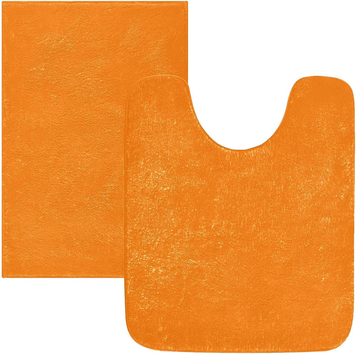 Orange Solid Color Bathroom Rug Set 2PCS, Soft Fluffy Non-Slip Absorbent Bath Mat and U-Shaped Toilet Rug (24" x 20" + 24" x 16")