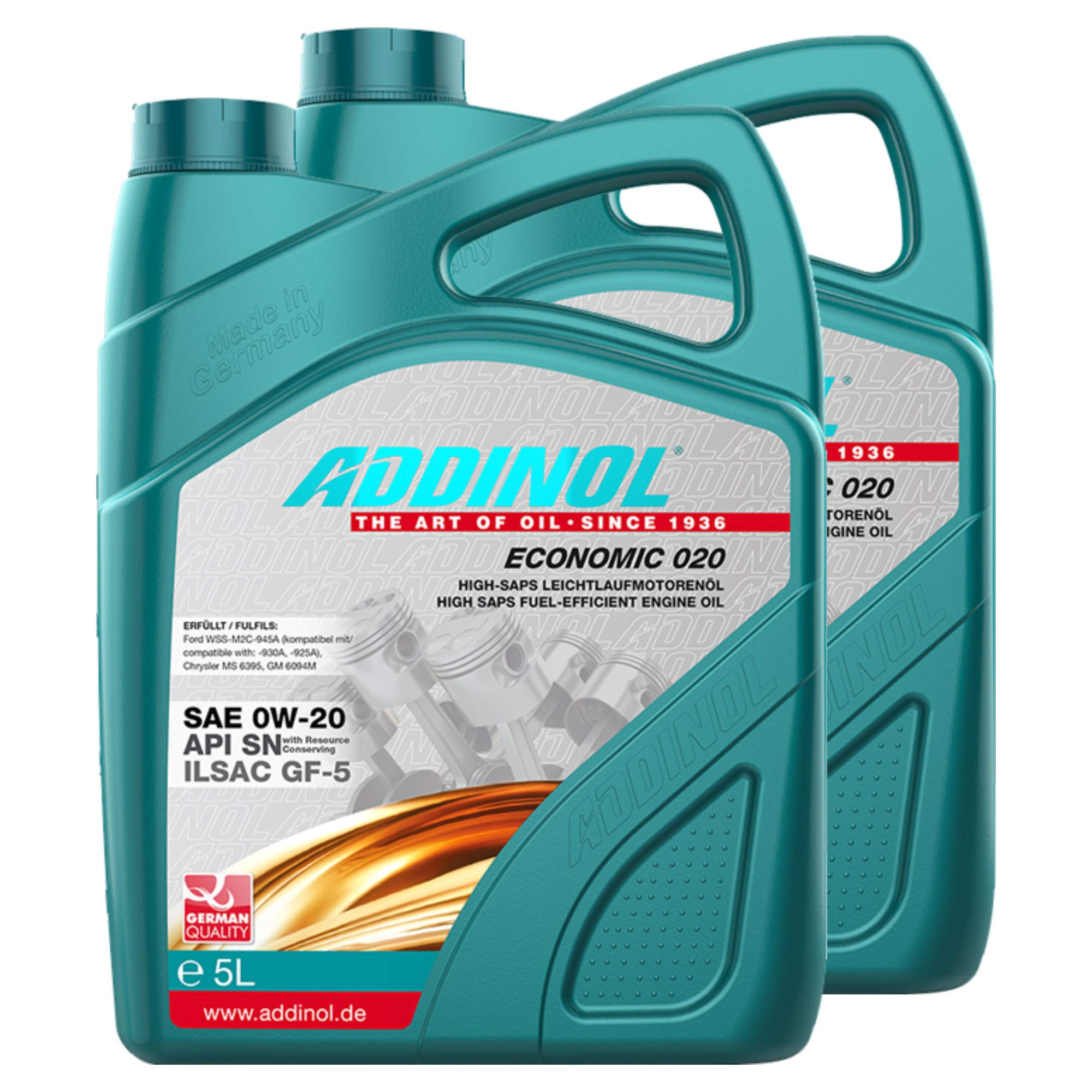2X Addinol Motoröl Motorenöl Motor Motoren Motor Oil Engine Oil 0W-20 Economic 020 5L 72097581