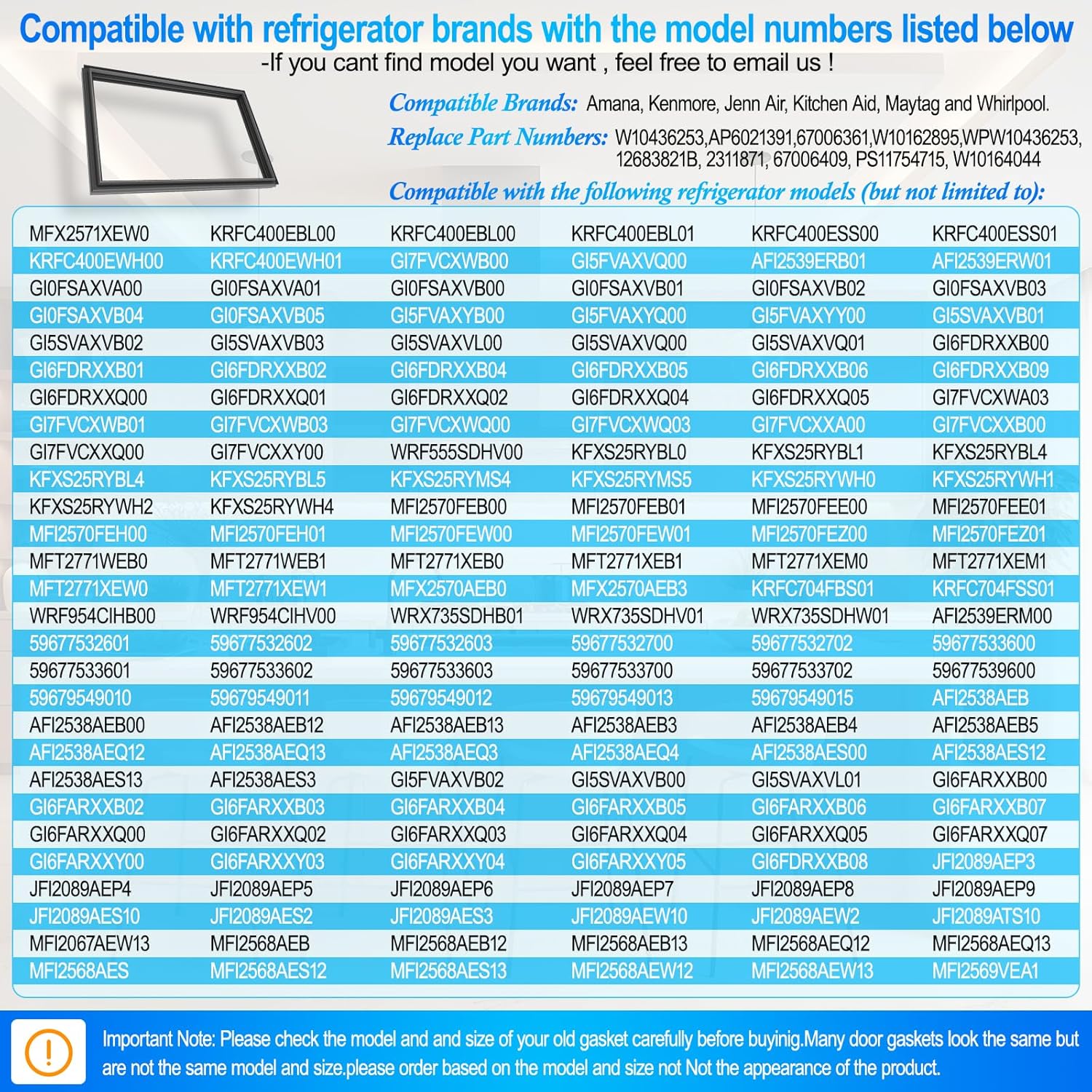 Upgraded 34.2"x20.8" W10436253 Refrigerator Freezer Door Gasket Replacement Part Comptible With Whirlpool Kenmore and Maytag Freezer Door Seal WPW10436253 W10162895 PS11754715 W10164044 AP6021391
