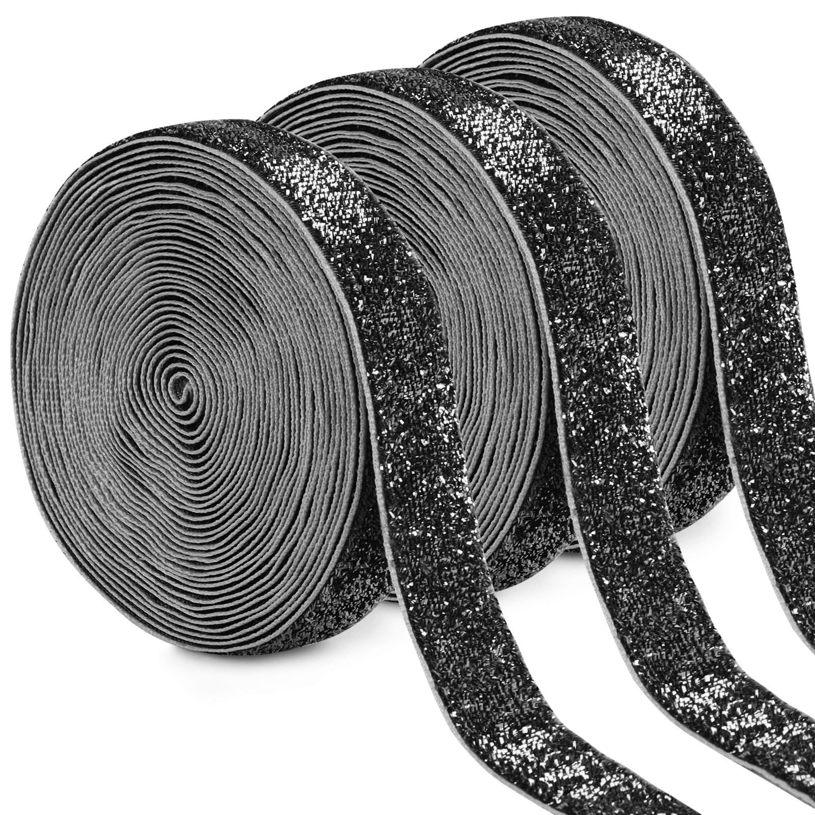Uiopa 3 Rolls Glitter Black Velvet Ribbon 15mm x 4.5m Single-Sided Velvet Vintage Gift Ribbon Fabric Trim for Gift Wrapping, Wreaths, Flower Bouquets, Home Decor, DIY Crafts