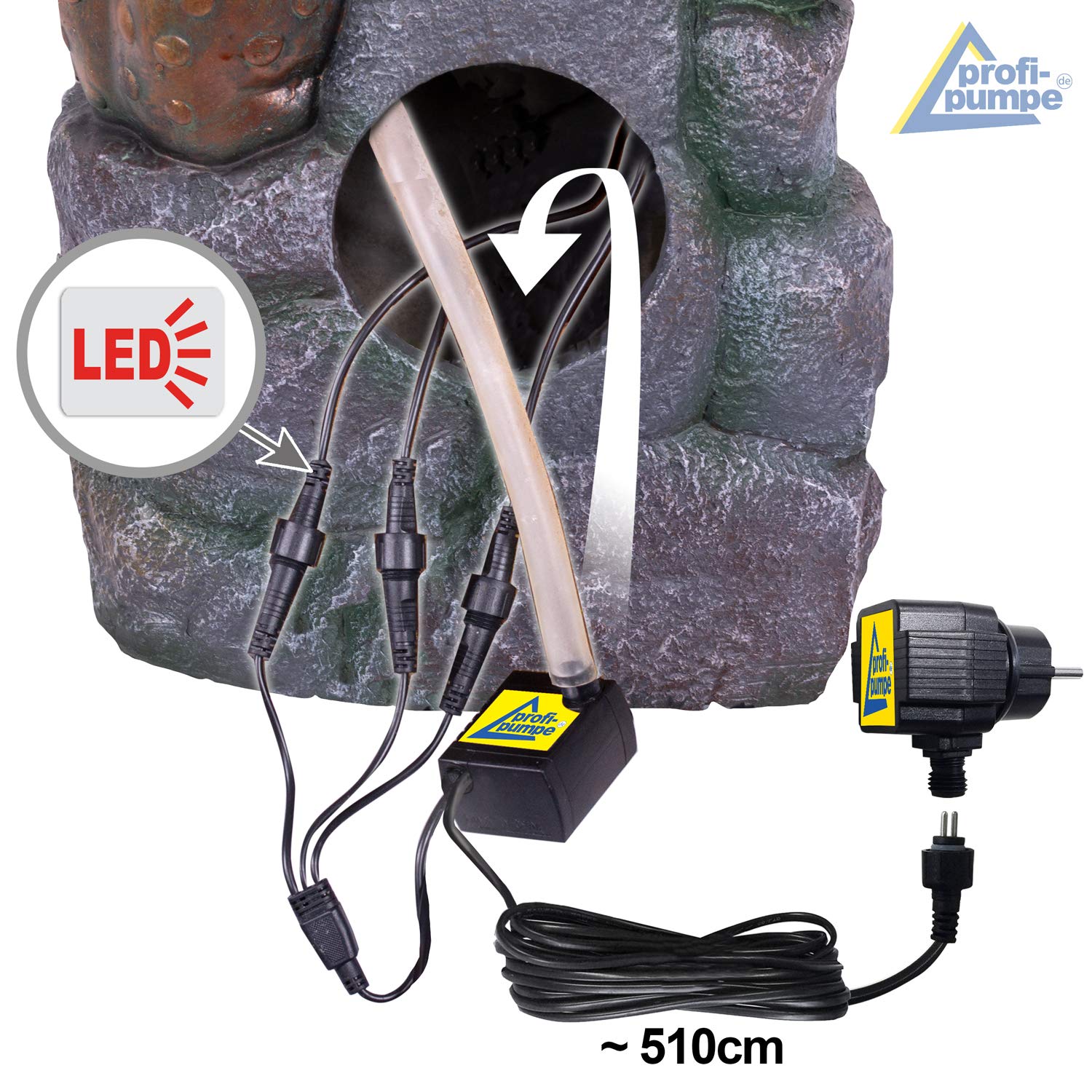 Fuente de jardín, Fuente Decorativa Interior con Luz LED, Cascada de 230 V, Estanque para Terraza (Wald-BÄCHLEIN)