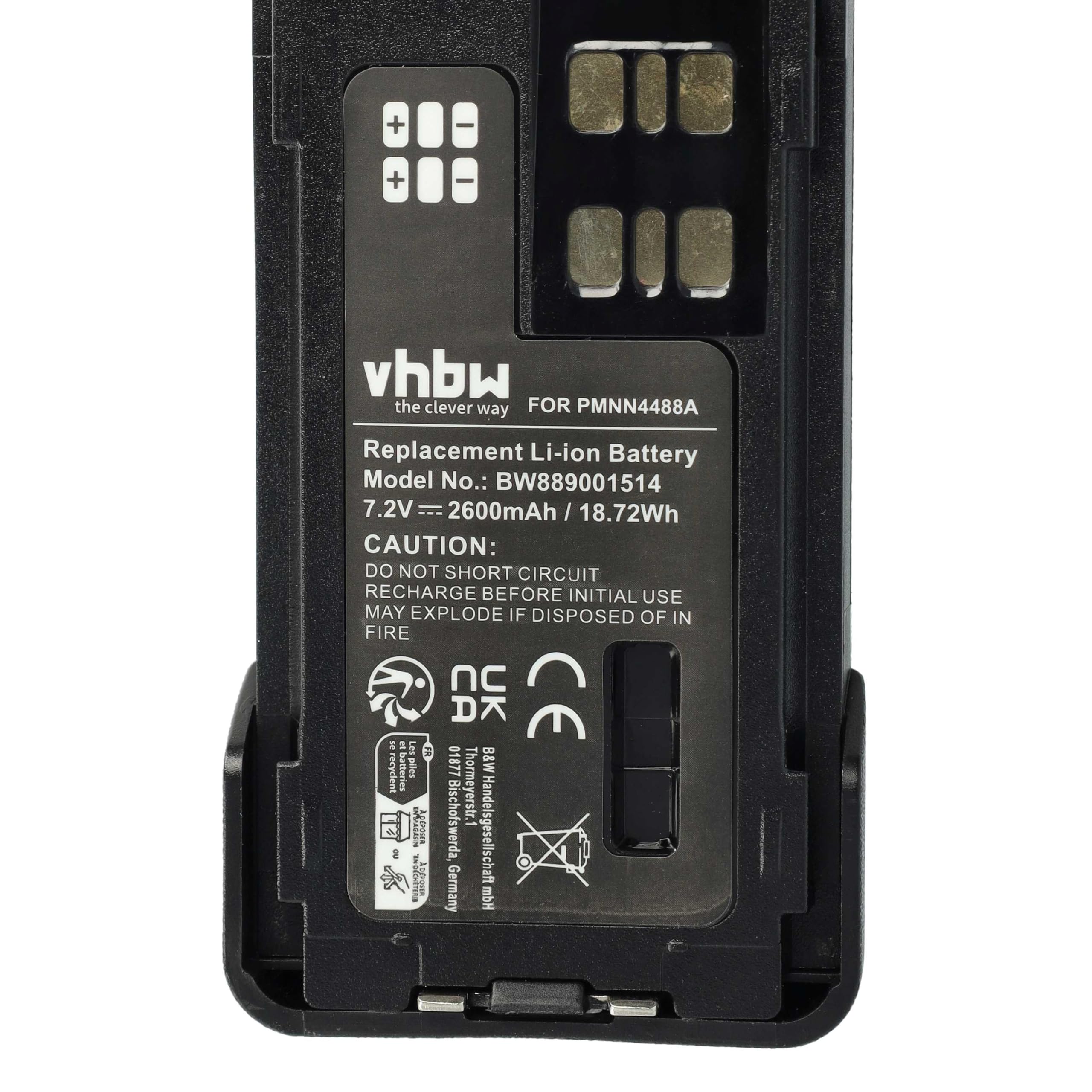 vhbw batteria compatibile con Motorola DP2400, DP2600, DP2000, DP4400E radio (2600mAh, 7,4V, Li-Ion) + clip