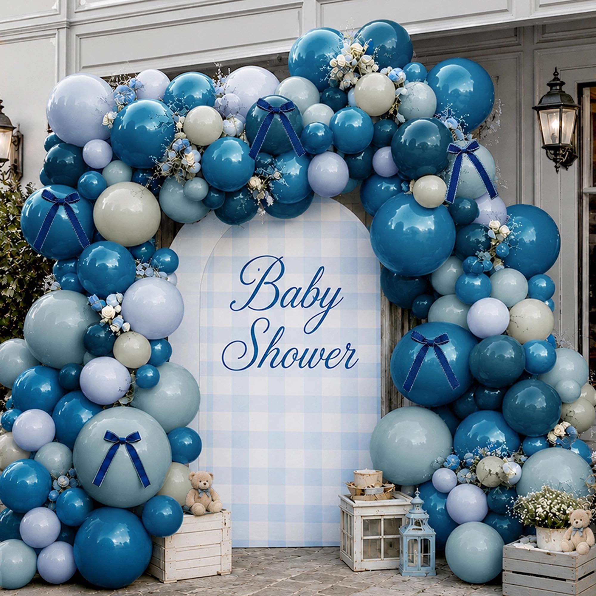 Kit guirlande de ballons bleu poussiéreux à double rembourrage bleu foncé