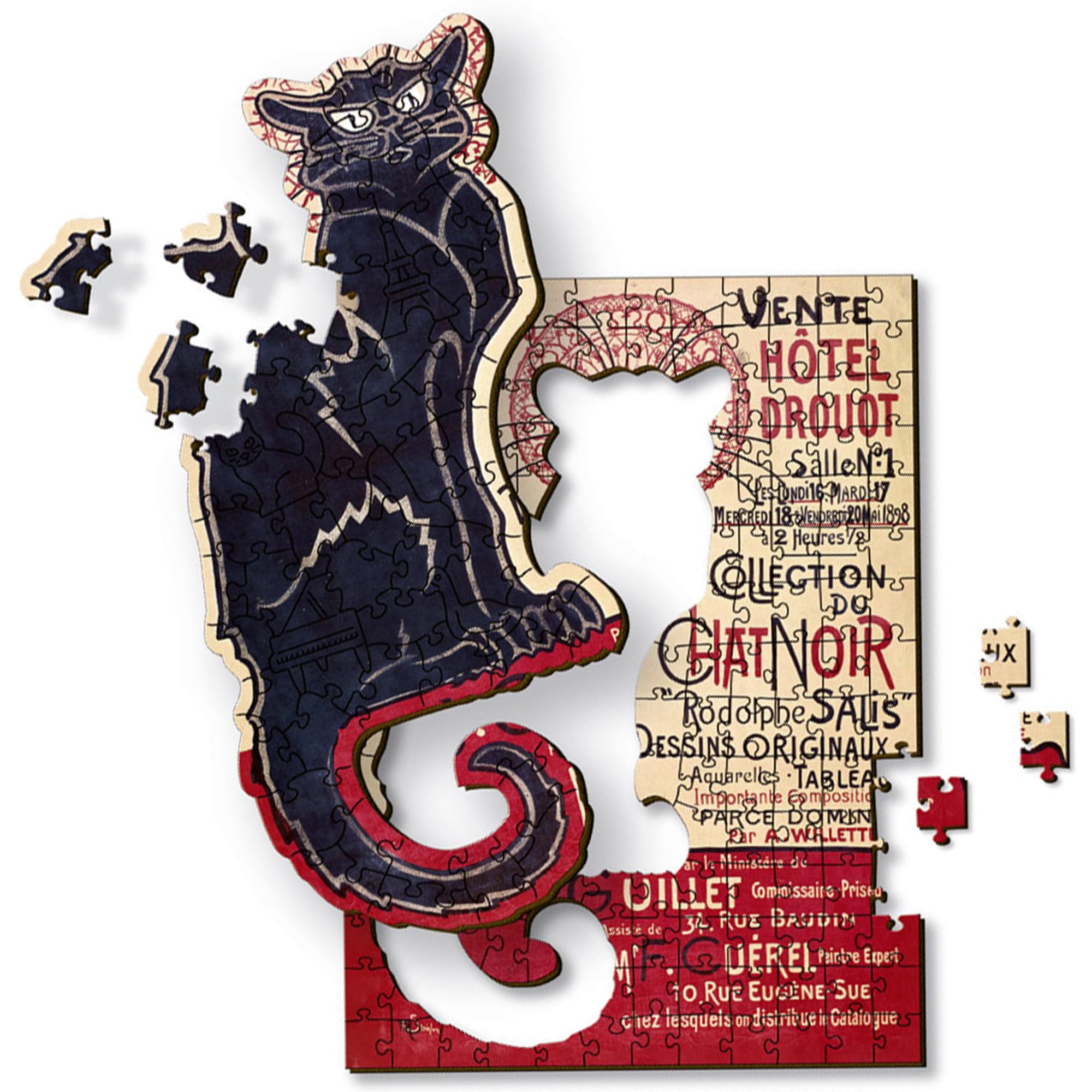Trefl The Black Cat - Theophile Alexandre Steinlen 200 Jigsaw Puzzle Wood Craft Irregular Shapes, 5 Special Puzzles, Famous Paintings, Creative Fun for Adults and Children from 9 Years Old