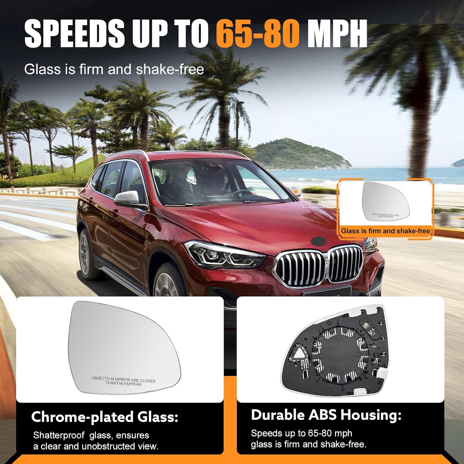 Passenger Side Heated Mirror Glass Replacement for BMW X3 G01 F25 X4 G02 X5 G05 F15 X6 G06 F16 X7 G07 2014-2024 - Heated Right Mirrors With Backing Plate