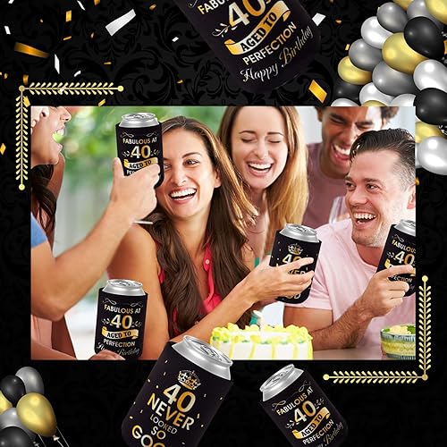 Miniatura 7 de 24 piezas de fabulosas decoraciones de cumpleaños 40 para fiestas de cumpleaños de 40 cumpleaños, fundas enfriadoras de latas de bebidas nunca se