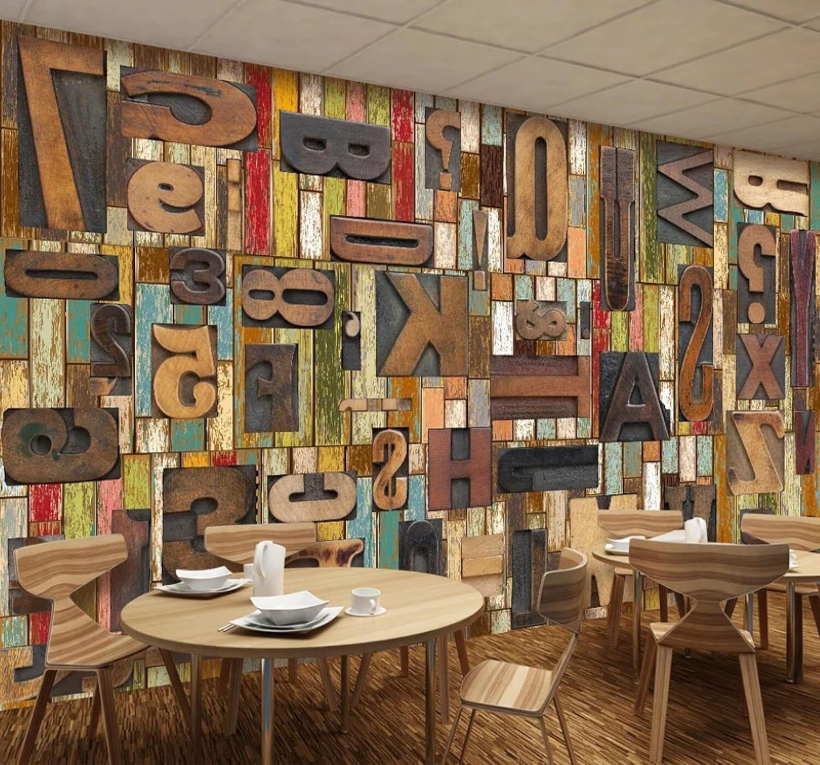 XLMING Vintage Wooden Boards English Letters Pub Café 3D Wallpaper Silky Texture Home Study Office Grey Dining Room Sofa Bedroom Living Room TV Backdrop-250cm×170cm