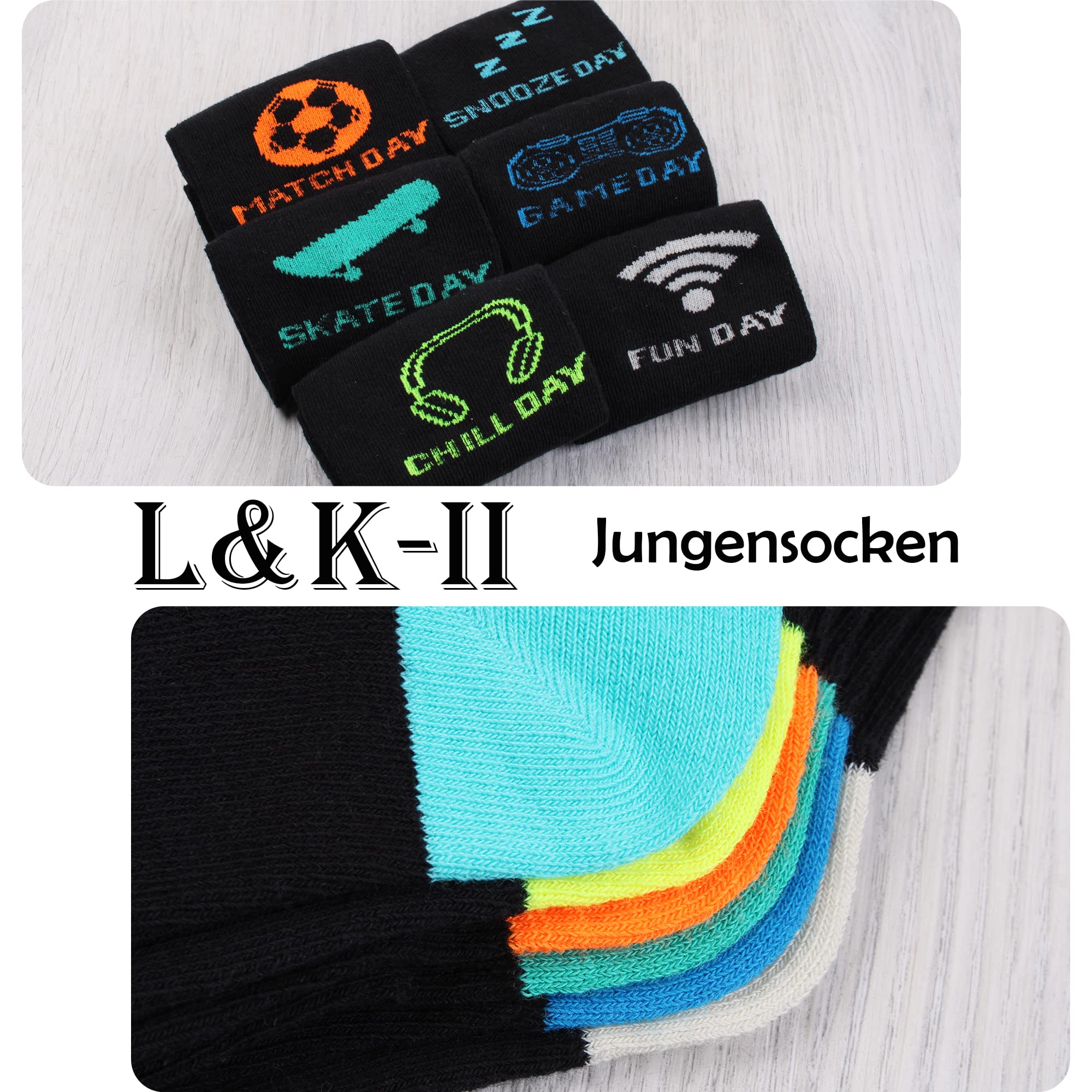 L&K-II 10/12 Chaussettes enfants coton hiver motifs fusée football Dino