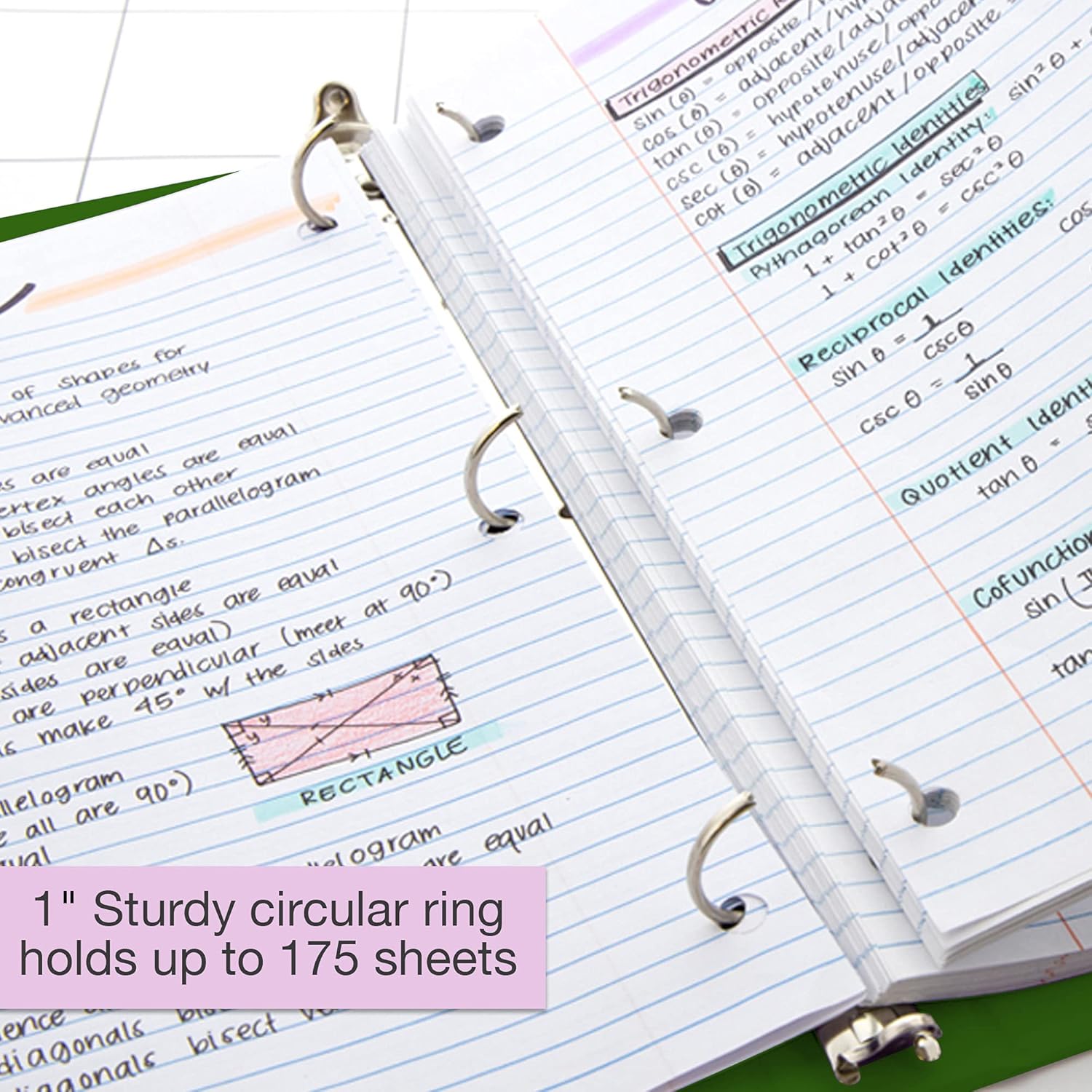 BAZIC Products 3 Ring Binder - Green, Economy View Binder with Clear Overlay Cover and Round Rings, Organizer for School Office Home Use, 1-inch Capacity Holds 175 Sheets Paper, 2-Pack