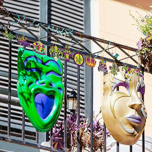 Miniatura 4 de 36 piezas de adornos de Mardi Gras, máscara de mascarada, decoraciones de fiesta de Mardi Gras, decoraciones de árbol de Navidad, adornos de madera