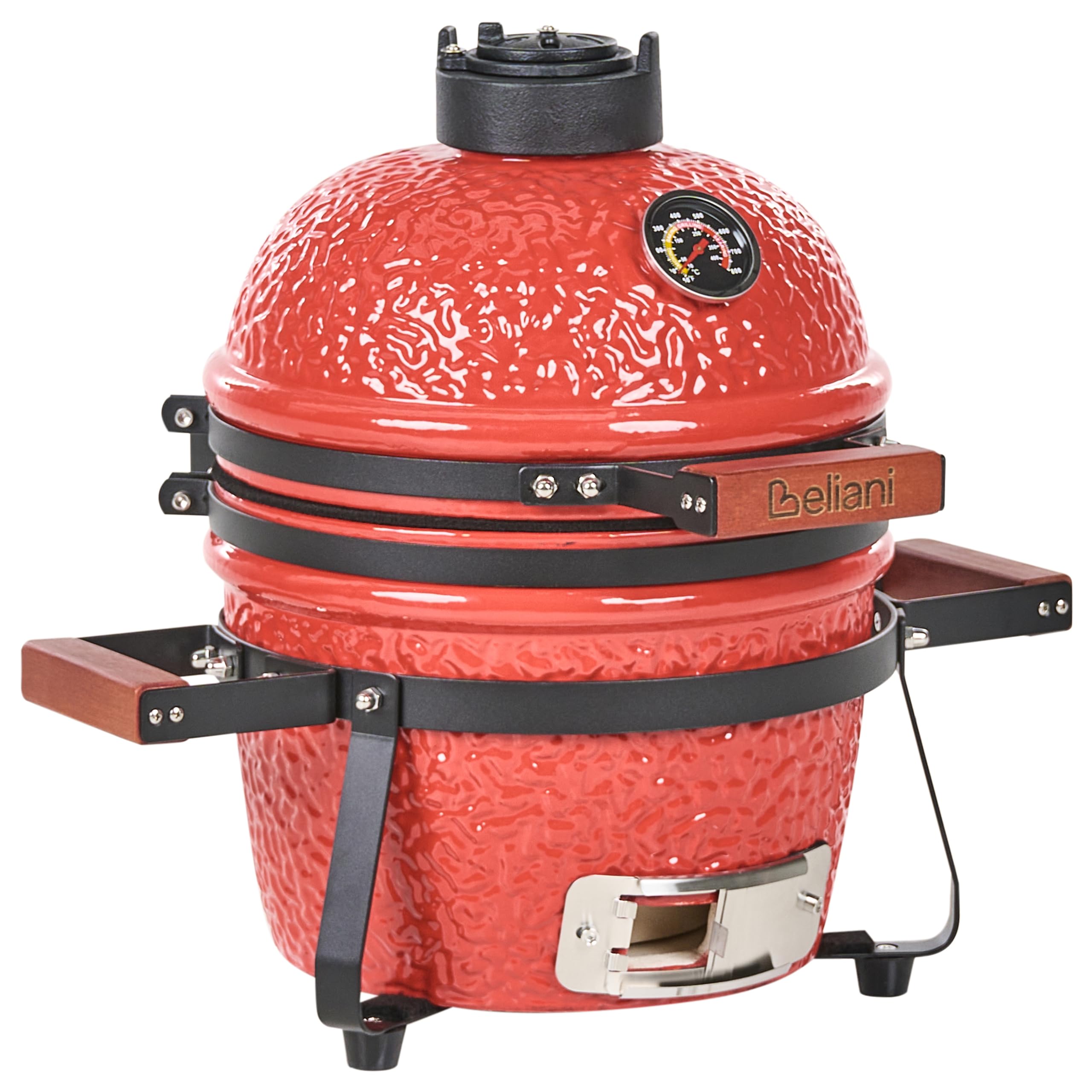 Ogrodowy mini grill węglowy ceramiczny przenośny z pokrywą termometerem rusztem czerwony Kamado
