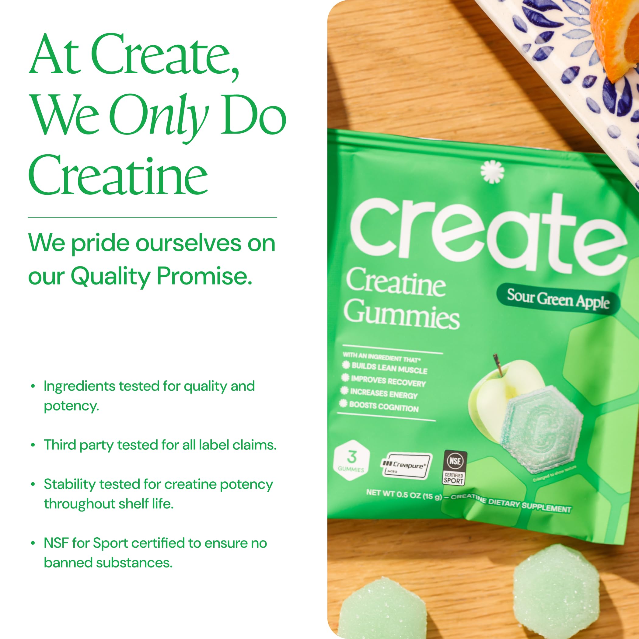 Create Creatine Monohydrate Gummies, 30 Single-Serve Packs, Sour Apple — Amazon image 5