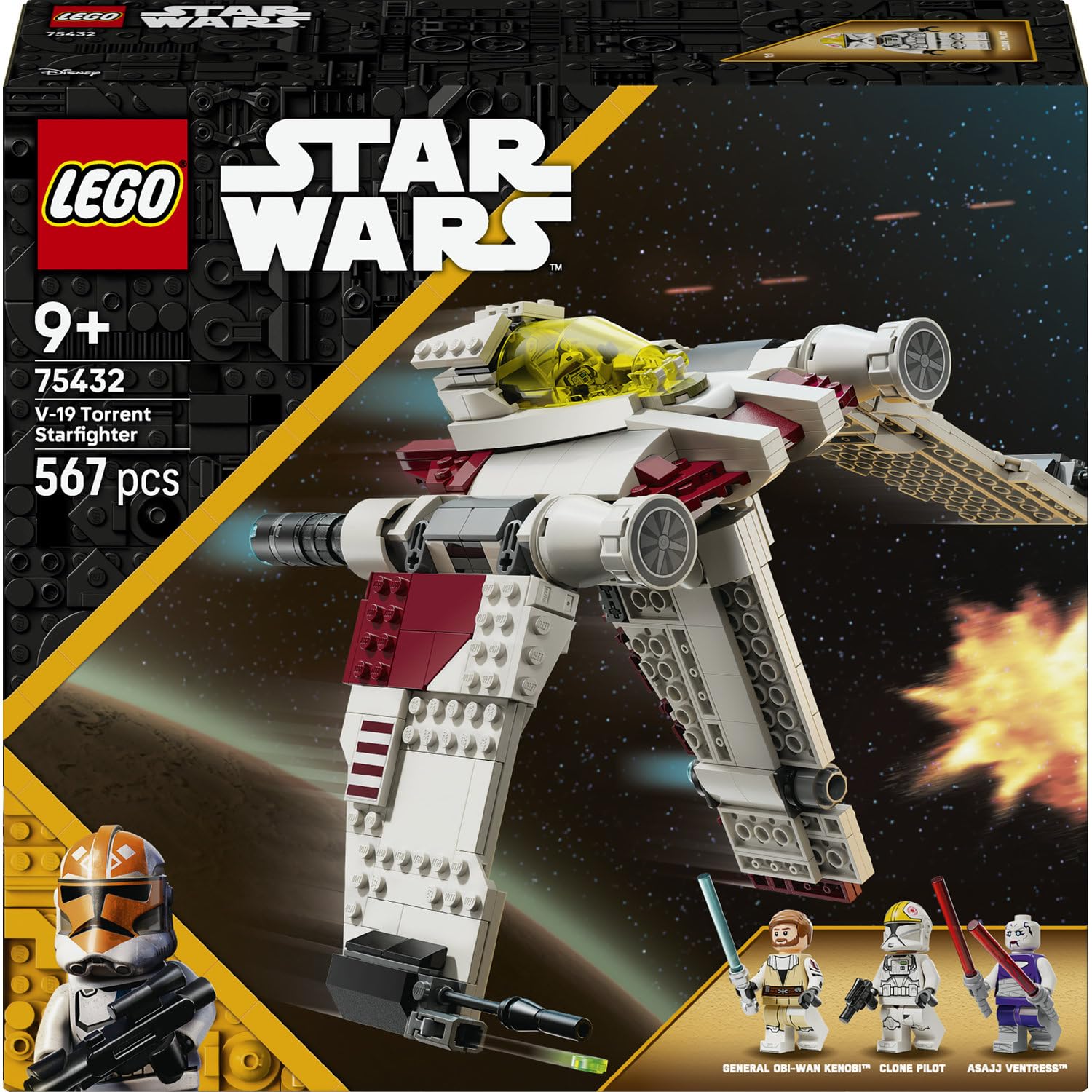 LEGO Star Wars V-19 Torrent Starfighter 75432 | Toys for 9+ Year Old Boys, The Clone Wars Set, Starship Model Kit, 3 Minifigures with Lightsabers, Gift Idea, 567 Pieces