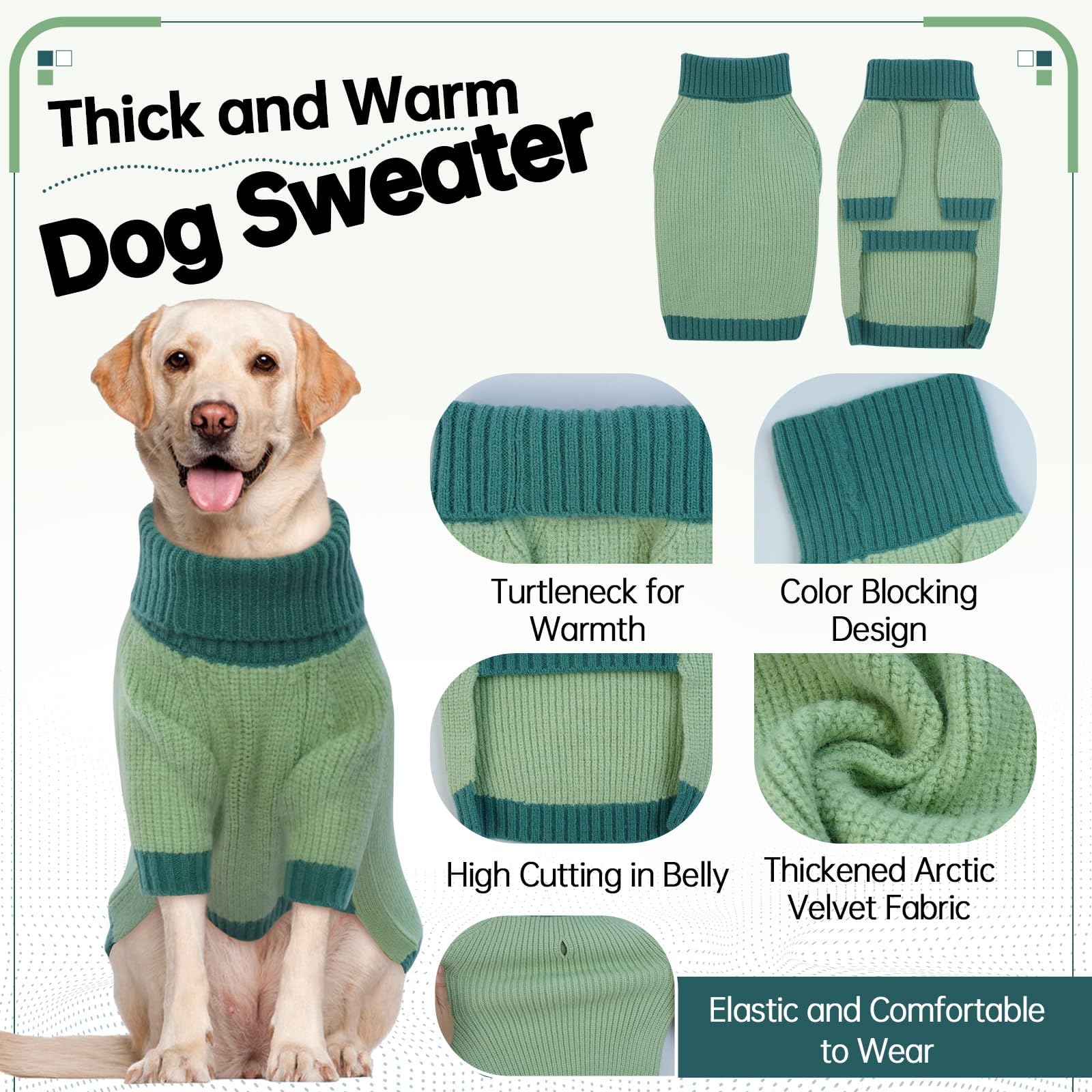 OUOBOB Dog Jumper for Medium Dogs, Thermal Turtleneck Knitted Ugly Christmas Sweater - Image 2