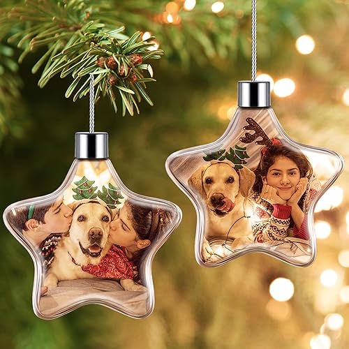 Miniatura 1 de Bemaystar Adorno de Navidad con foto personalizada, imagen de doble cara, estrella personalizada para árbol, decoraciones, regalos de Navidad para