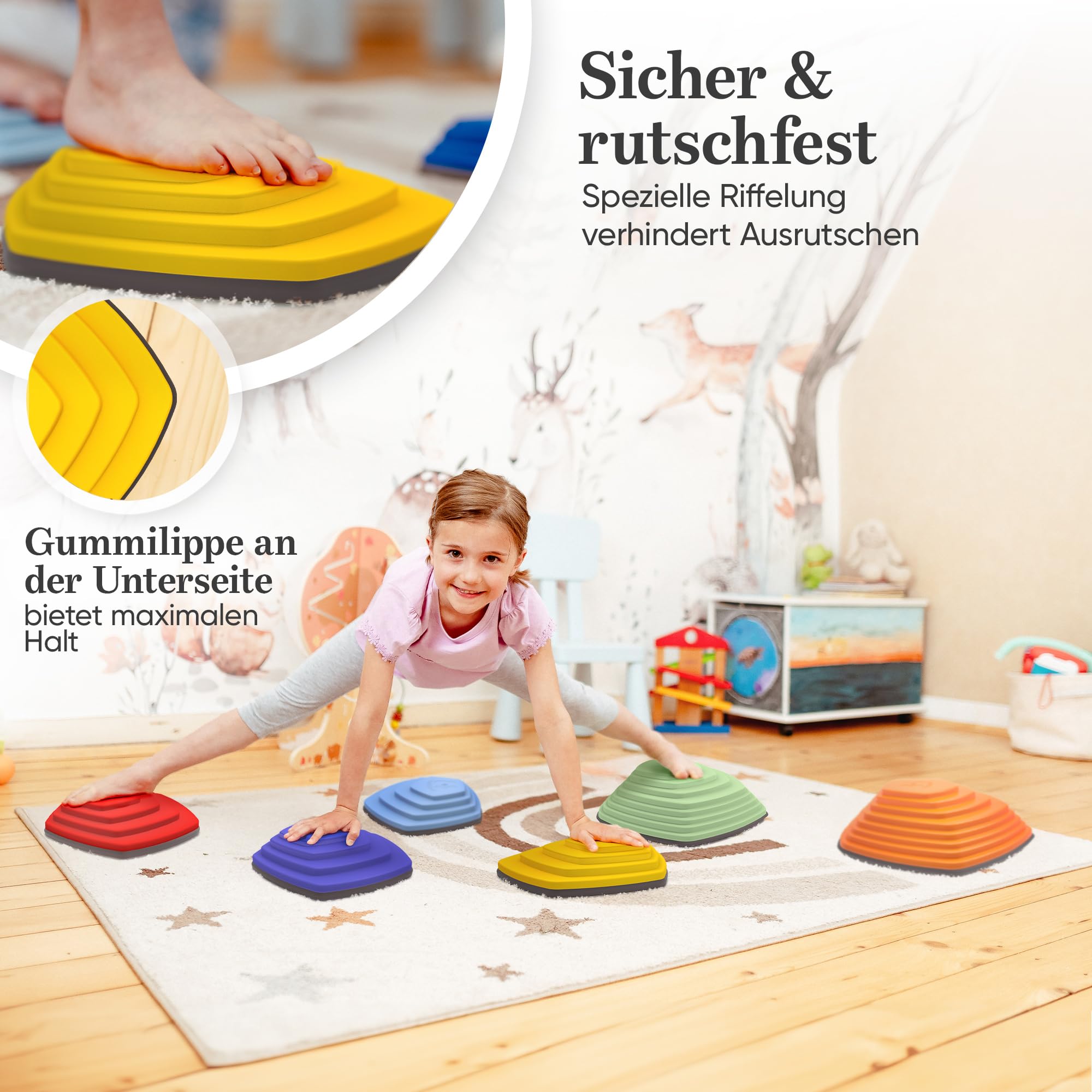 Stapelsteine Balanciersteine für Kinder - fördert Gleichgewicht, Balance & Koordination - Bewegungsspiele & Gartenspielzeug - Flusssteine Stepping Stones