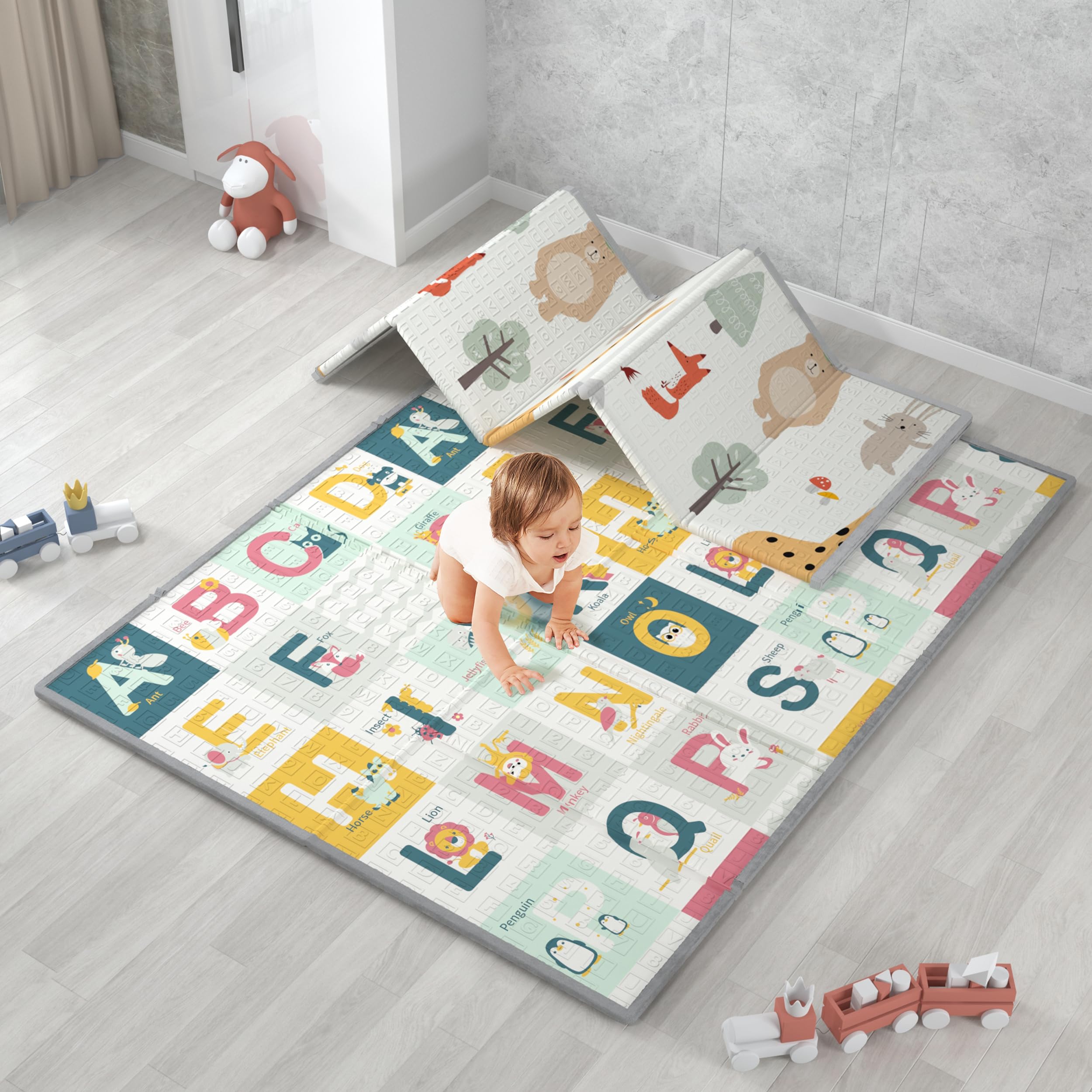 Tapis De Jeu Bébé 177x147cm En Mousse Pliable, Waterproof Et Réversible