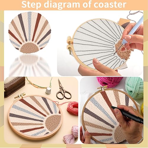 Miniatura 3 de Juego de 3 juegos de agujas de punzonado, kit de iniciación de bordado para niños principiantes, herramienta de aguja de perforación con tela de