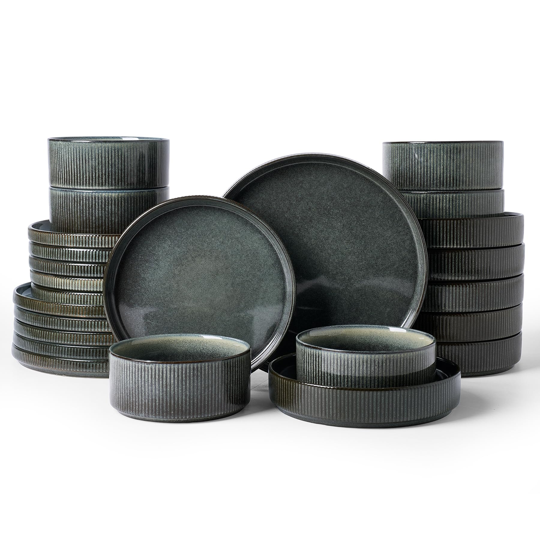 Famiware Star Stoneware Dinnerware Sets with Pasta Bowls, 24pc Dishes for 6