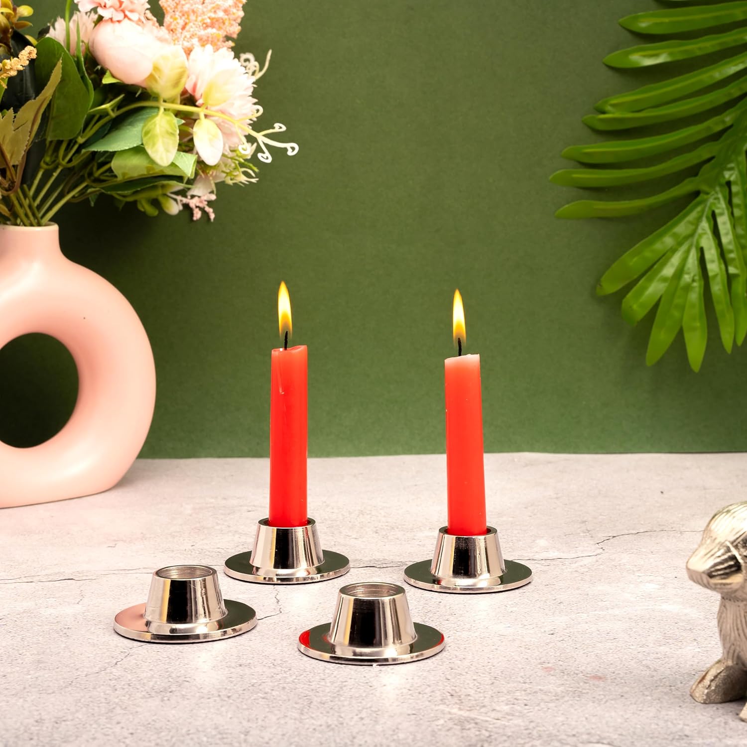 Rely+ Silver Metal Candle Holders for Taper Candlestick Set of 4 Modern Decor for Home Table Centerpiece for Wedding, Parties, Dinners, Decorations - Fit 3/4" Candles - Image 3