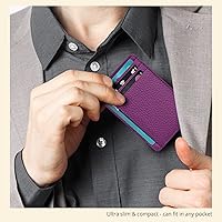 Vista 6 de Cartera de cuero Oak Leathers, cartera minimalista delgada para hombres y mujeres con bolsillo frontal, con bloqueo RFID y tarjetero, Fucsia, Pequeña