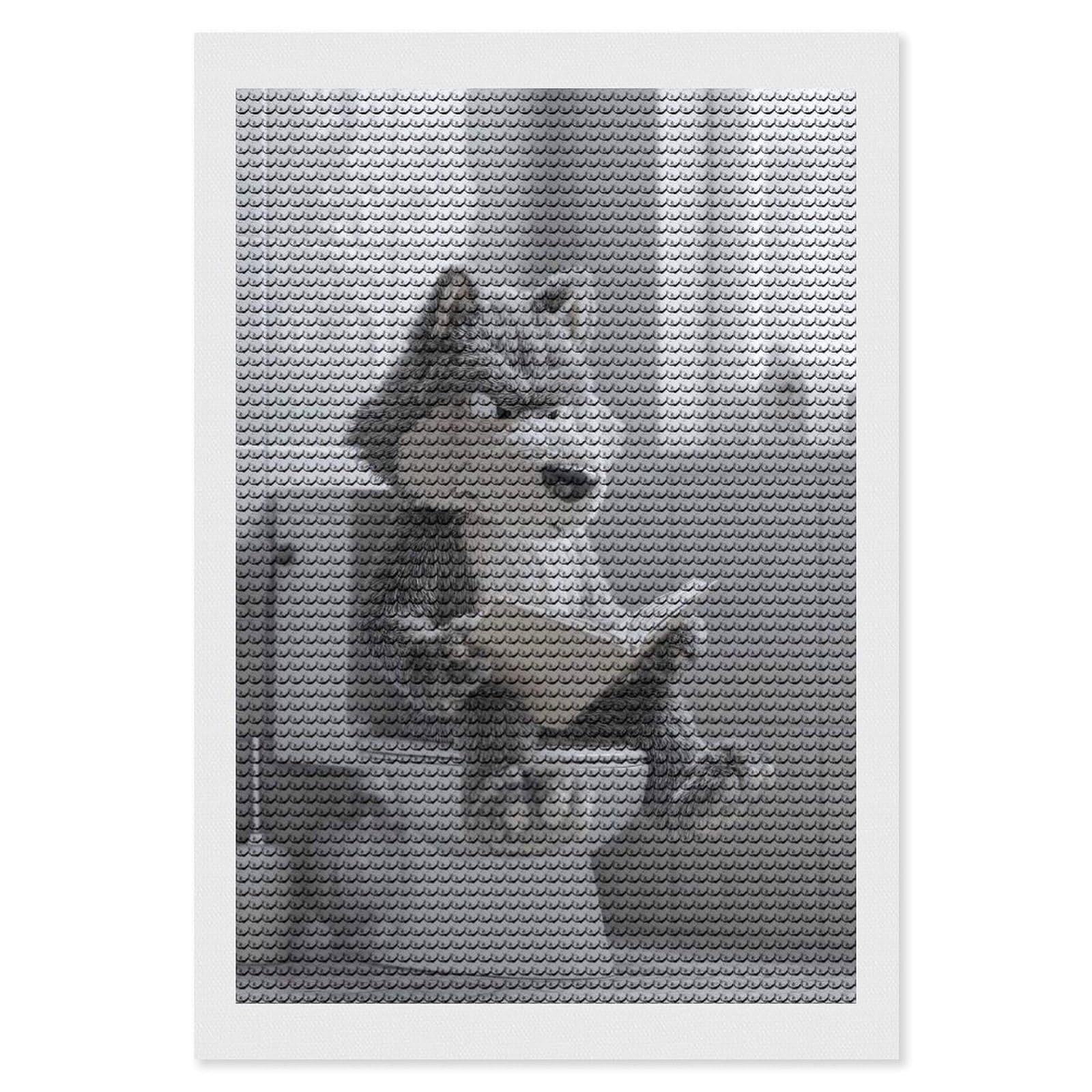 Junmoney Wolf Reading on The Toilet Diamond Art Kit 8"x12", Gift Idea, for Family Craft Time, Mindful Craft Activity, Boho Decor, Relaxing DIY Hobby