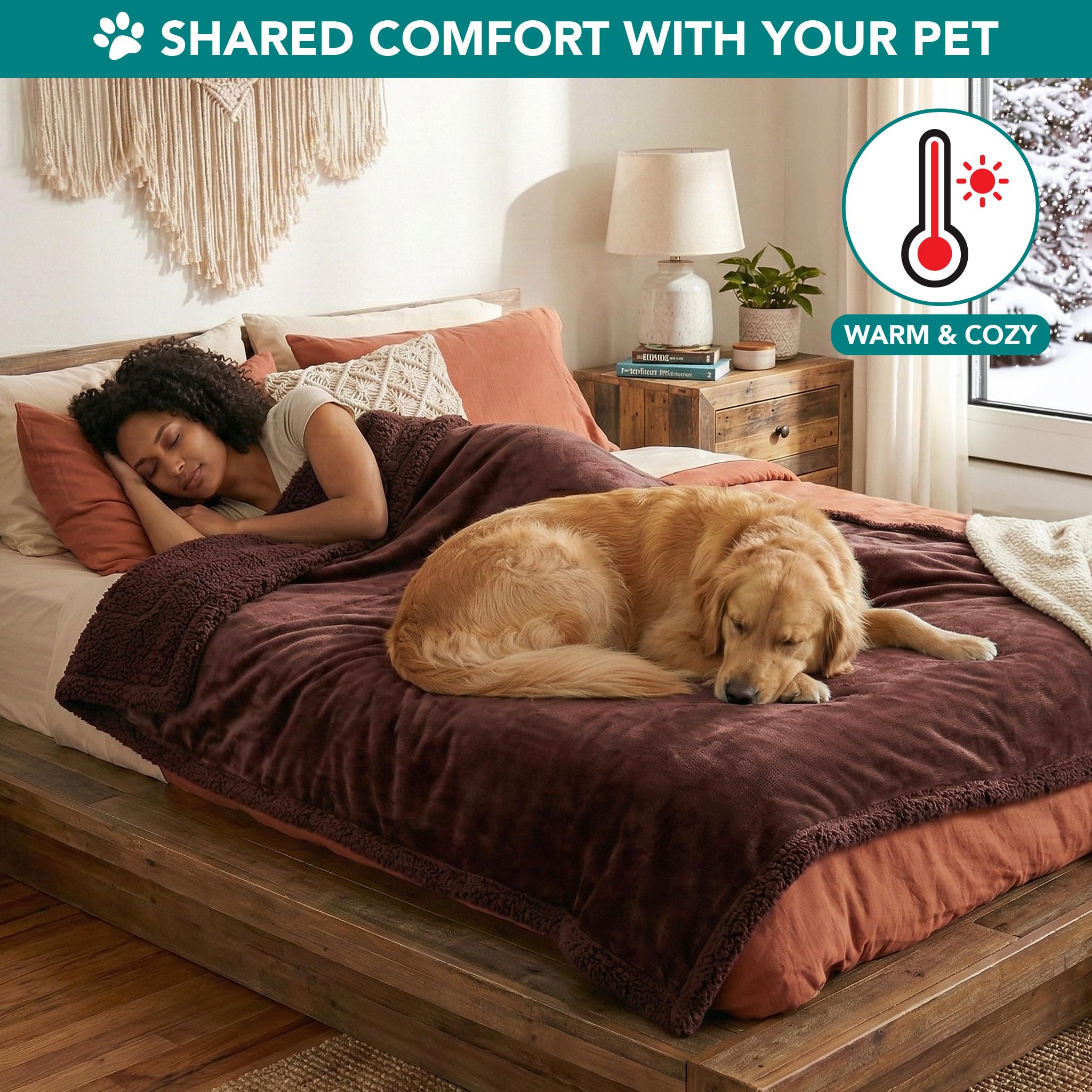 PetAmi Manta para Perro, Manta Sherpa para Perro, Manta de Felpa, Reversible, cálida para Mascotas, para Cama de Perro, sofá, Coche (Sherpa marrón/marrón, 60 x 80 Pulgadas)
