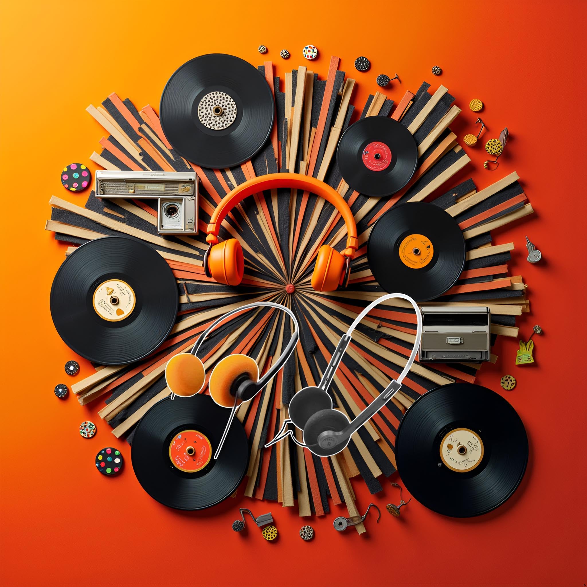 2 szt. retro słuchawki douszne, przewodowe słuchawki stereo, słuchawki, lekkie przenośne słuchawki z regulowaną opaską na głowę, magnetofonem, nauszne (pomarańczowe i czarne)