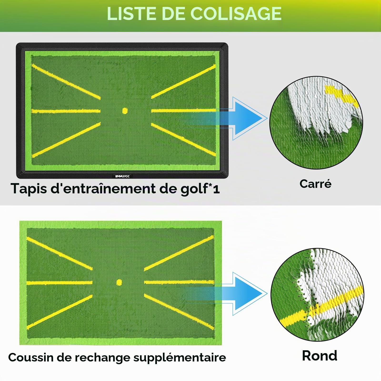 IMAYCC Tapis de balançoire de Golf 2 Pièces Analyse de Trajectoire en Temps Réel avec Base Anti-Dérapant Renforcée - Portable Intérieur/Extérieur