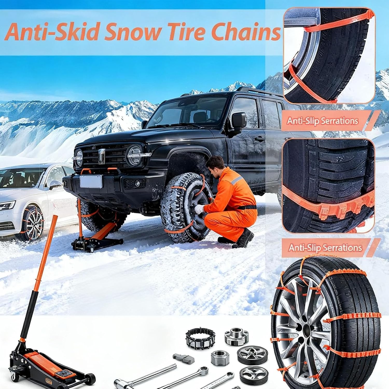 10/20/30/40/50/80/100 Pc Universal Reusable Anti-Skid Nylon Tire Chains, Portable Snow Tire Straps, 145-295mm Adjustable Temporary Tire Straps For For Snow Ice Mud (60PC)