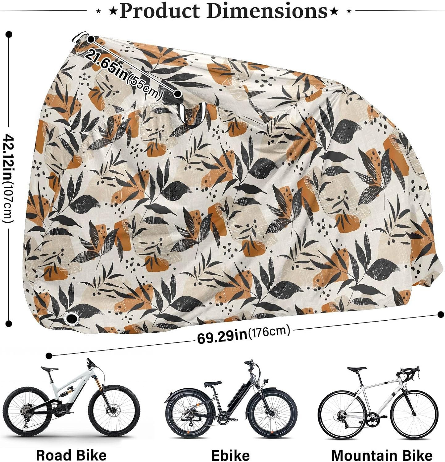 ALAZA Retro Leaves Bike Cover Waterproof Outdoor Ebike Bicycle Covers Tarp Protection for 1/2 Bikes, Sun UV Dust Wind Proof