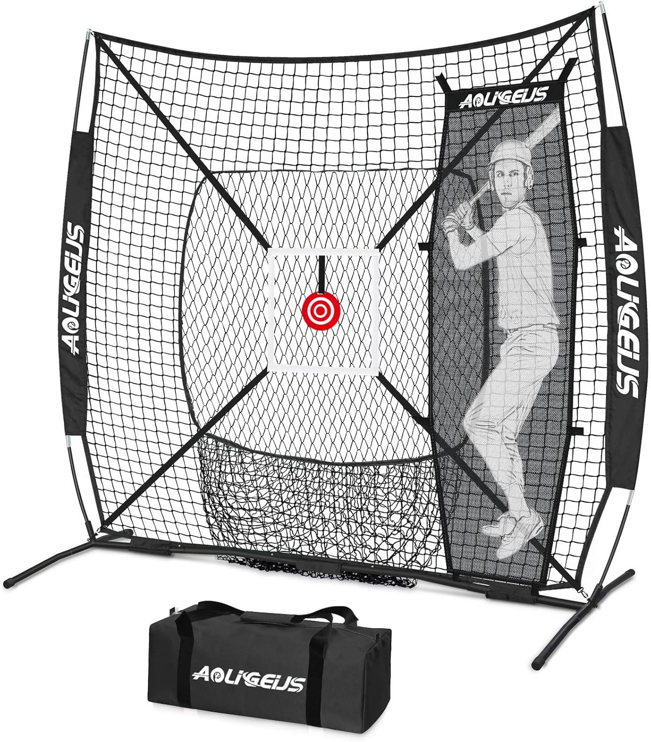 6'X6' Baseball Softball Practice Net,Pitching Net,Batting Net,with Dummy Batter,Bonus Strike Zone Target and Bow Frame,for Hitting,Pitching,Catching