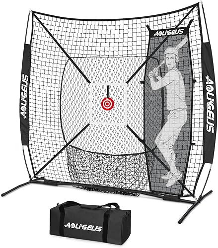 Red de práctica de béisbol y sóftbol de 6'x6', red de lanzamiento, red de bateo, con bateador ficticio, objetivo de zona de strike adicional y marco