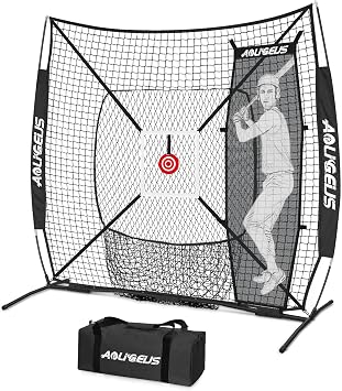 6X6 Baseball Softball Practice Net,Pitching Net,Batting Net,with Dummy Batter,Bonus Strike Zone Target and Bow Frame,for Hitting,Pitching,Catching