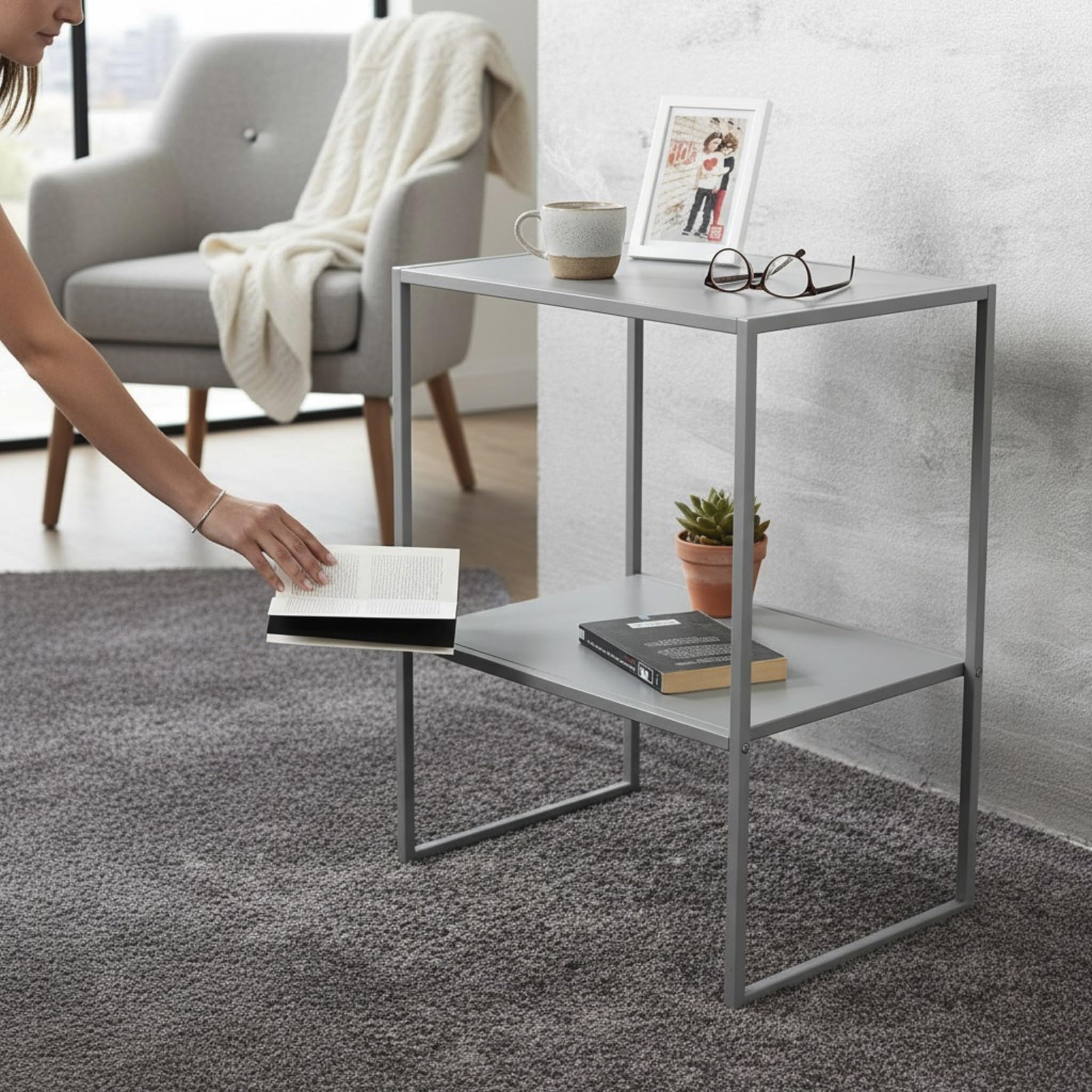 HAKU Tavolino grigio, metallo - Dim. L 45 x A 60 x P 35 cm, Stile Moderno