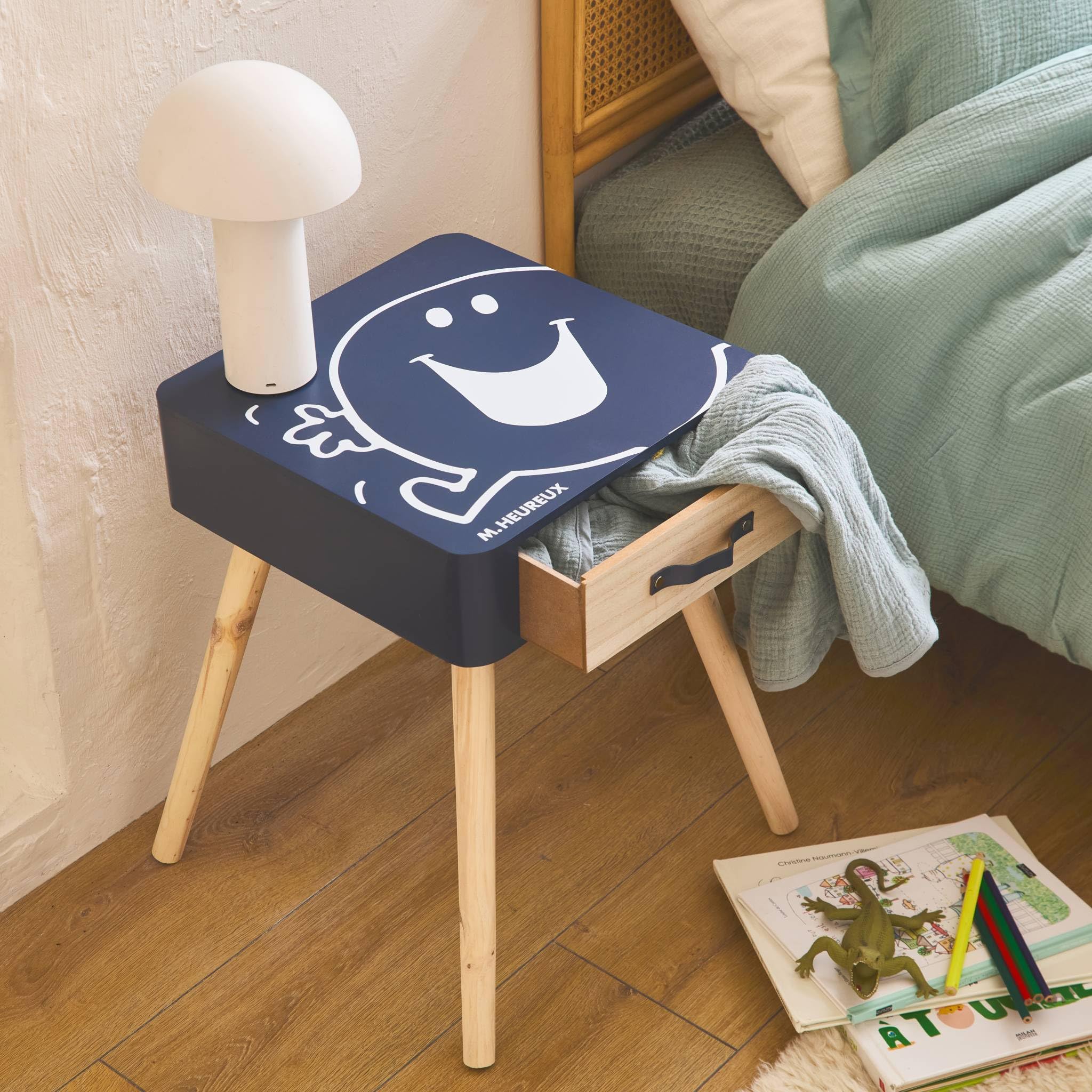 sweeek - Table de Chevet Enfant Collection Monsieur/Madame. Monsieur Heureux. Bleu Marine
