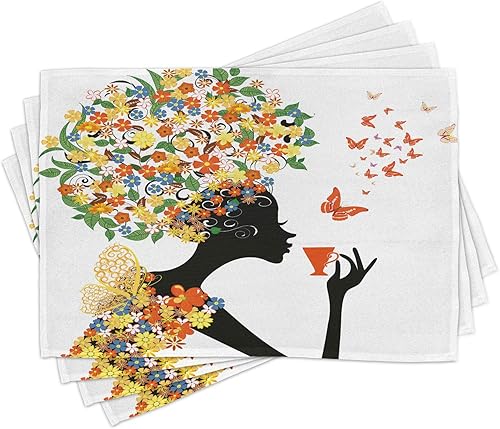 Miniatura 7 de Lunarable Fleur De Lis - Juego de 4 manteles individuales, coronas y formas de flor de Lis en estilo grabado, impresión de arte simbólico de la