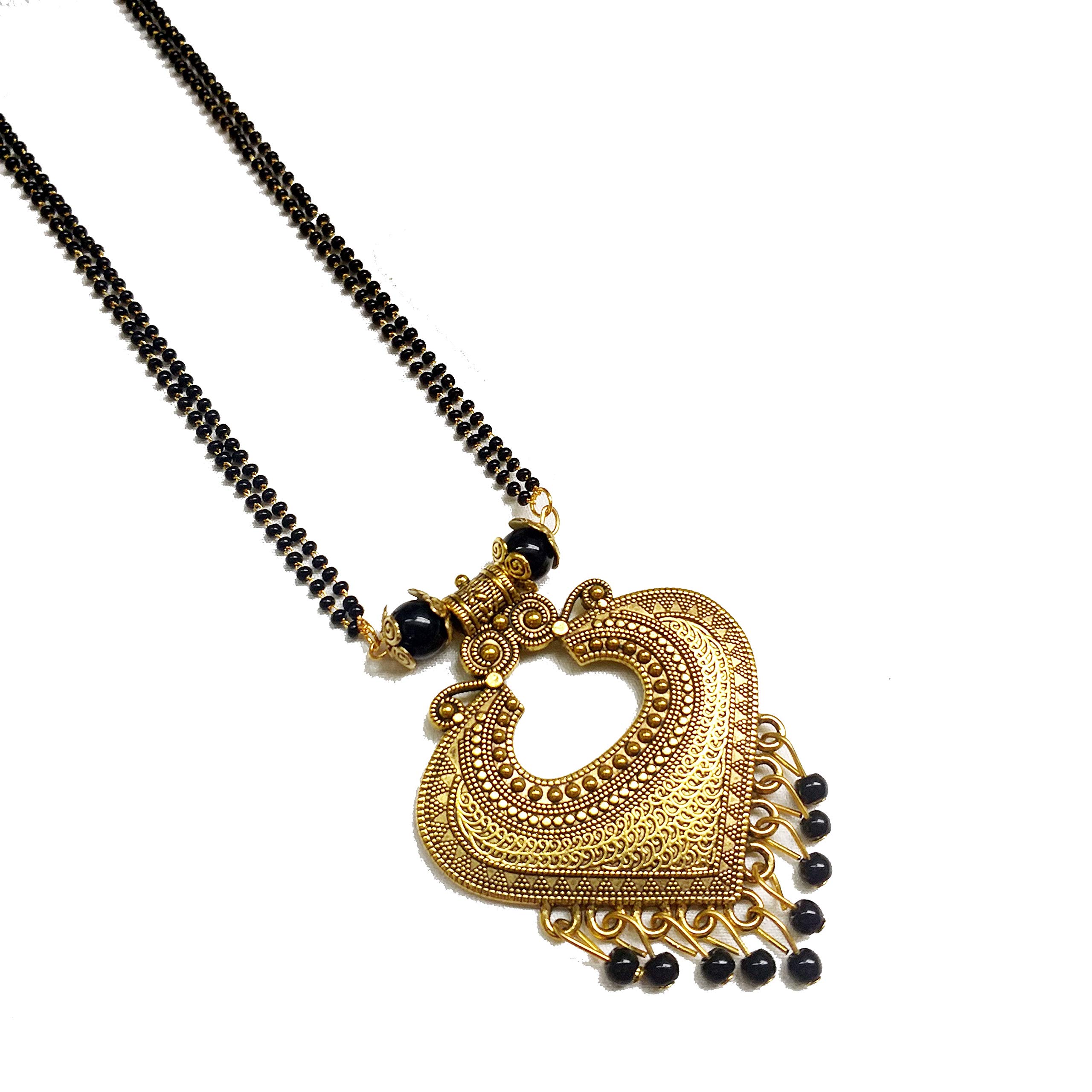 Swaroop Designer Womens Heart Golden Oxidised Black Beads Long Oxidised Designer Mangalsutra ( 30 inch) (B09B11WB1X) Amazon Price History, Amazon Price Tracker