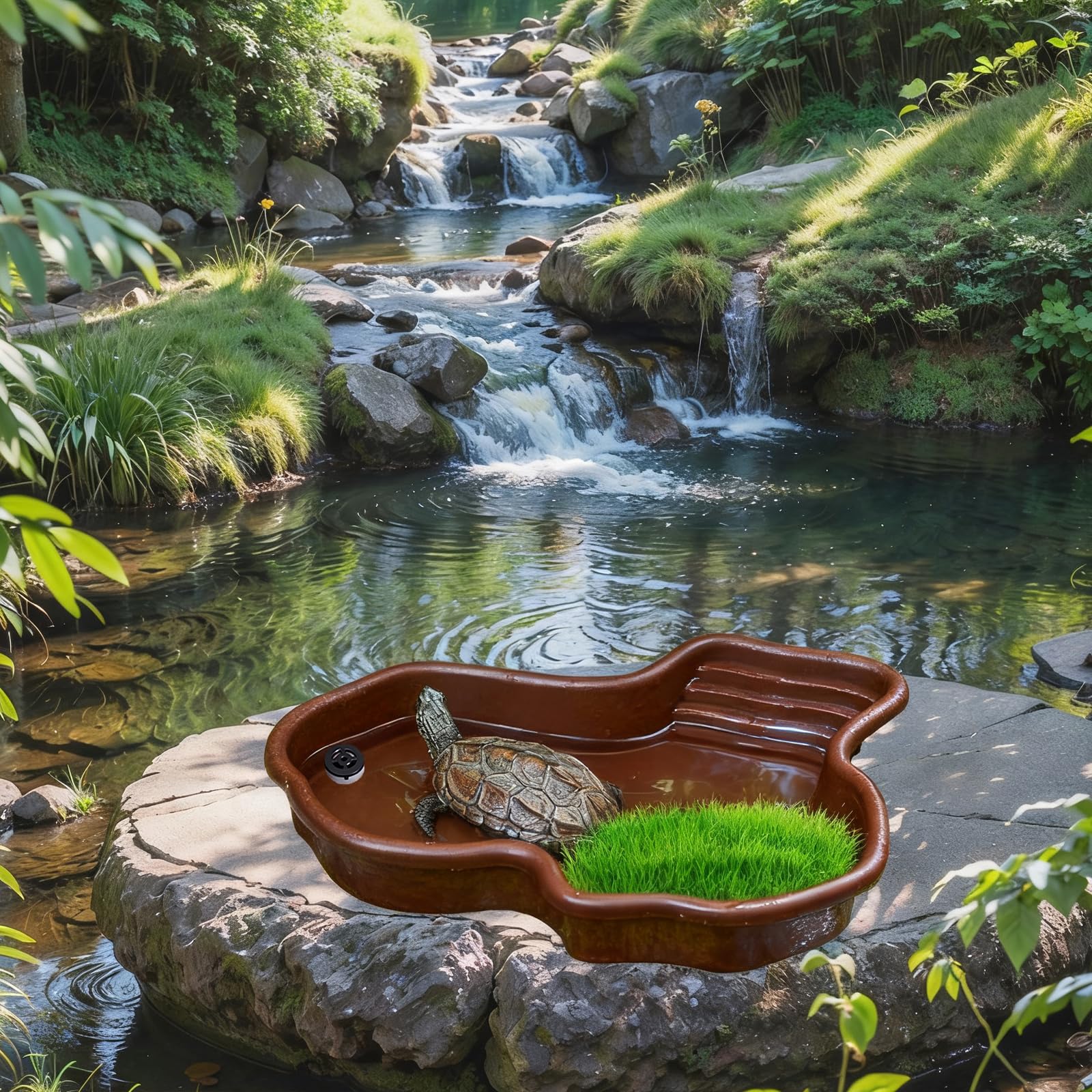 Gran Cuenco de Baño de Tortugas, Cuenco de Reptiles con Drenaje, Gran Cuenco de Agua de Reptil, Piscina para Reptiles Adecuado para Tortugas, Ranas Cornudas y Otros Anfibios y Reptiles(B)