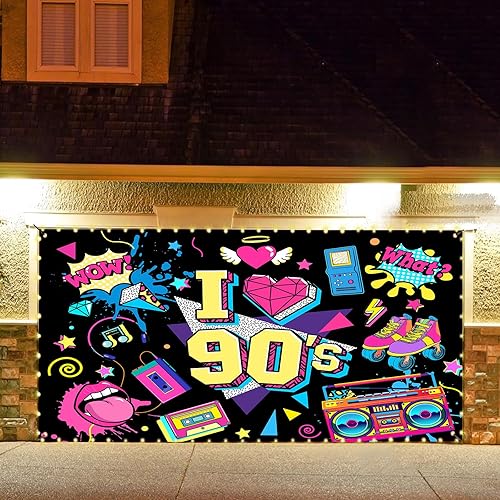 Miniatura 6 de Decoración para puerta de garaje de los años 90, telón de fondo retro de los años 90, mural de pared de ladrillo de radio retro de los años 90,