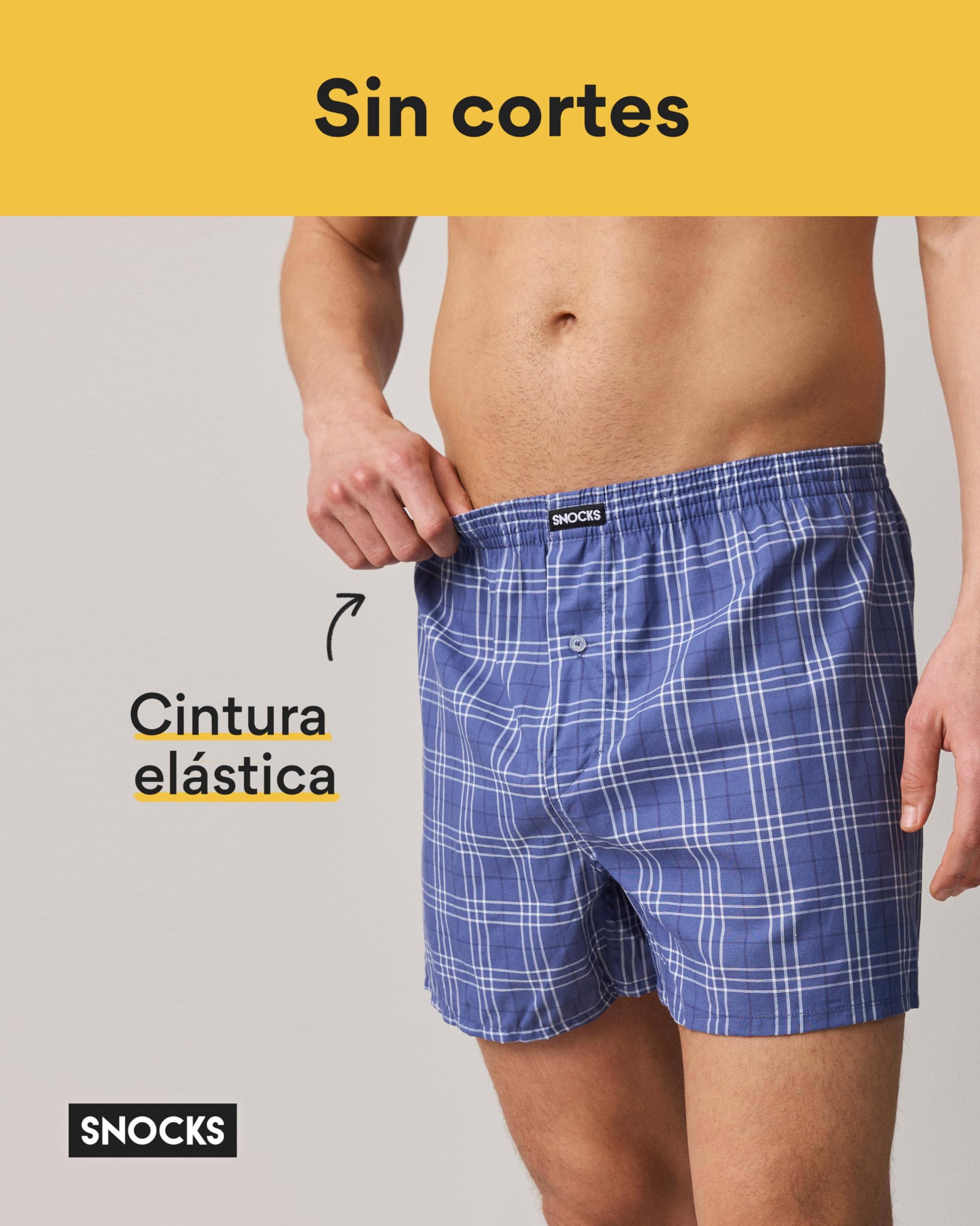 Snocks Calzoncillos Americanos para Hombre de algodón orgánico - Pack 3 Boxers de Tela (Talla S-4XL) - Calzoncillos Boxers de Tela Hombre sin Etiqueta Molesta