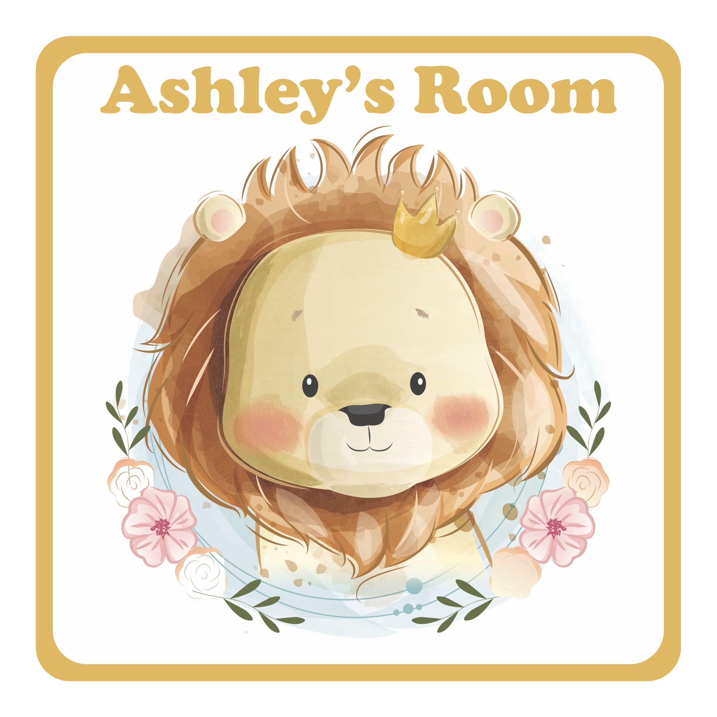 Precision Designs Girls Milticolour Lion Kids Bedroom Door Sign Personalised For You - Any Name! Door Plaque,/Boys,Nursery,Decor,Kids Room,Animals