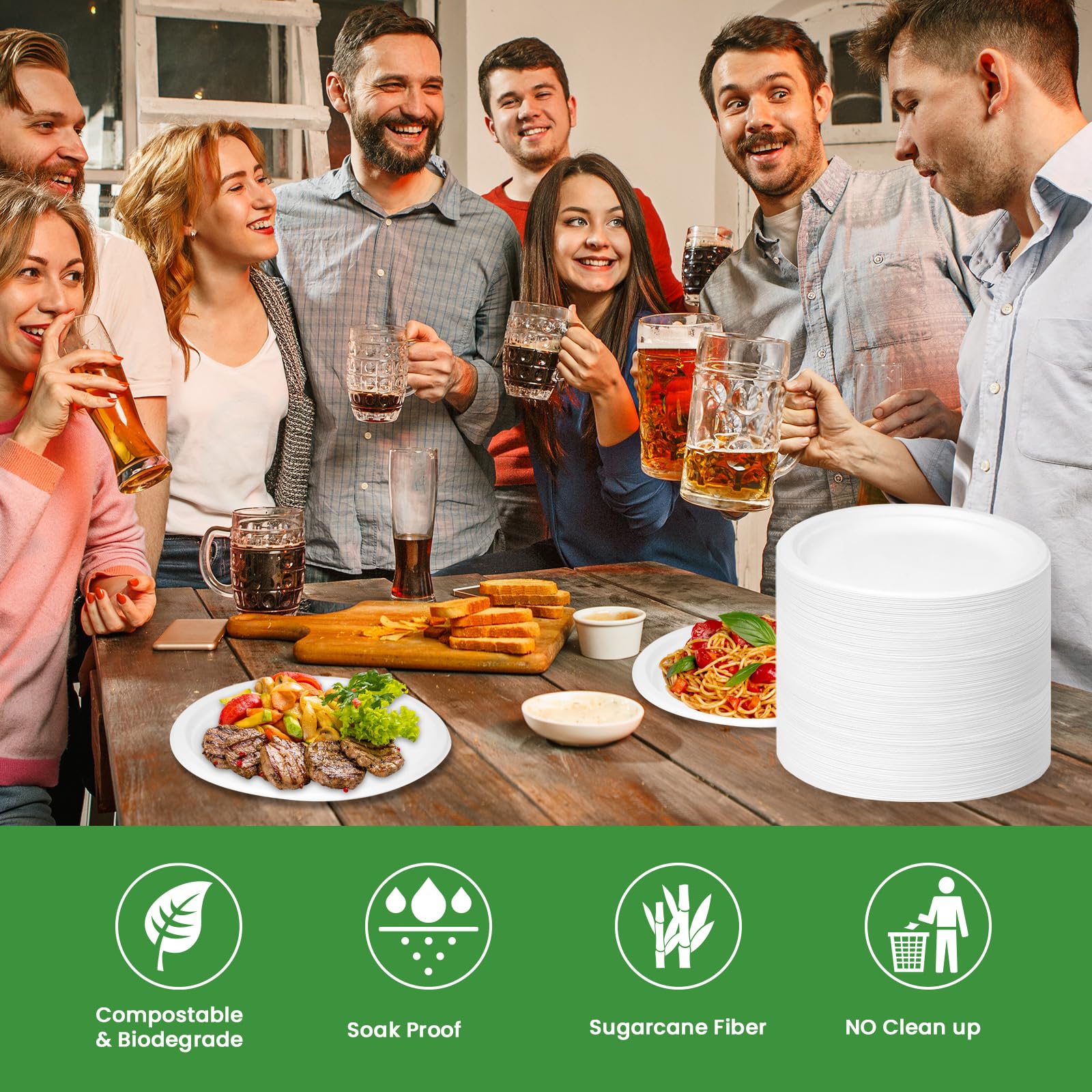 100 Assiettes Jetables Rondes En Bagasse De Canne à Sucre Blanches De 18 Cm. Assiettes En Papier Jetables Extra-résistantes, Pour Camping, Pique-niques, Fêtes, Barbecues, Anniversaires