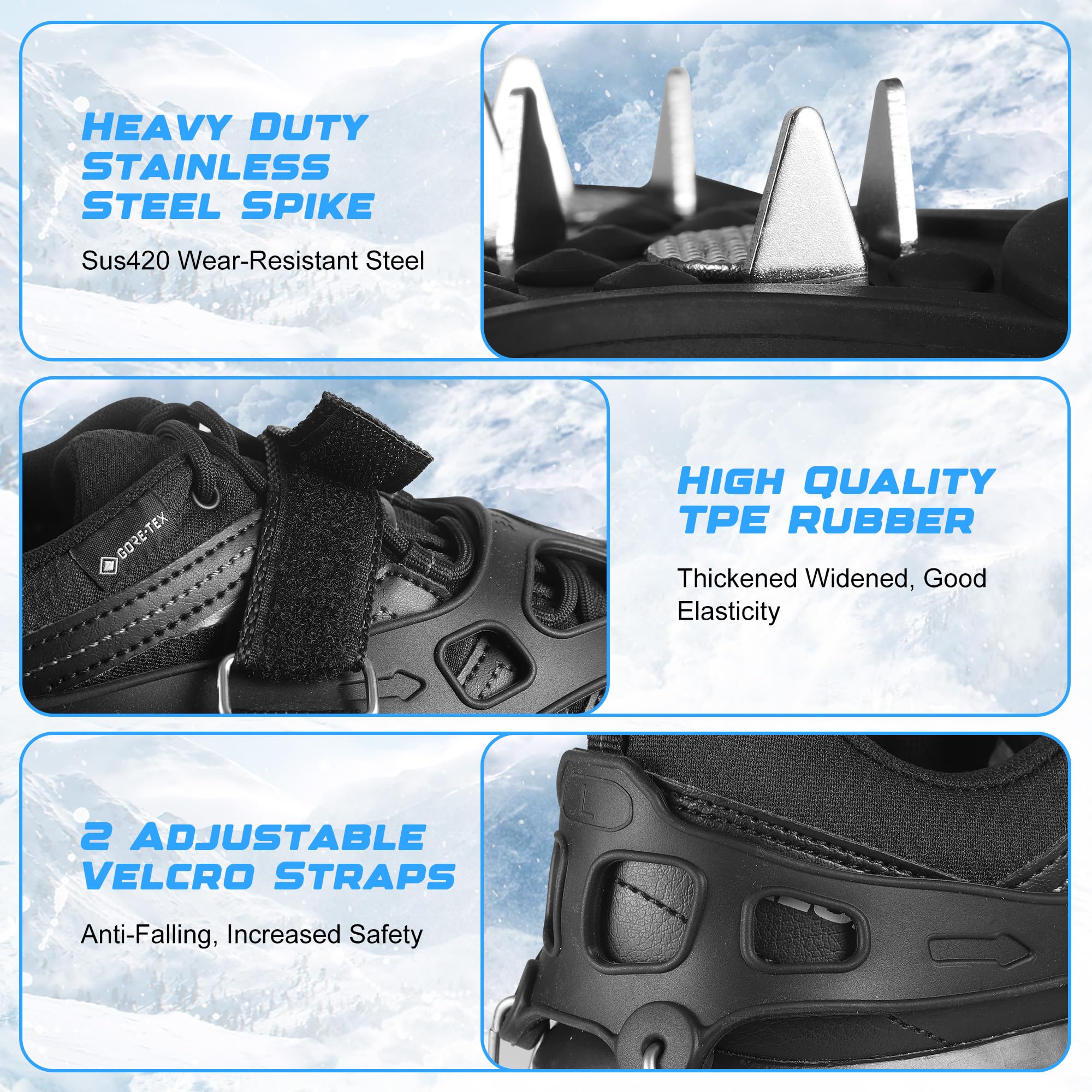 Steigeisen für Wanderschuhe, rutschfest Spikes für Schuhe Winter Grödel für Bergschuhe, 26 Zähne Edelstahl Schuhspikes Schnee＆EIS, Schneeketten für Schuhe, Crampons für Wanderung Angeln