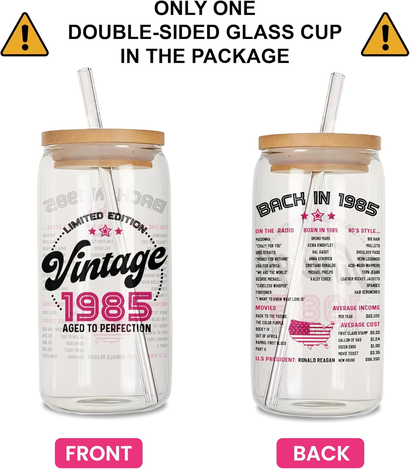 Vintage 1985 Glass Cup 40th Birthday Gifts Women - 40 Year Old Women Gift Ideas for Her Daughter, Wife, Sister - Fabulous Mug Present for Turning 40 Ladies - Female 40th Birthday Gift Ideas - Image 3