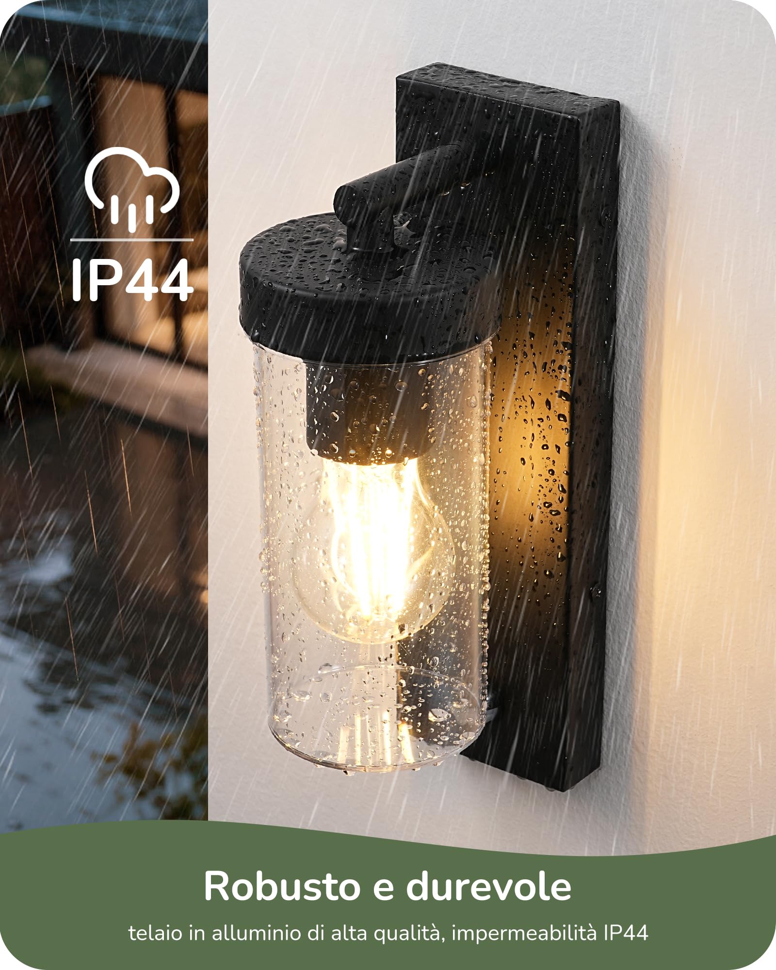 EDISHINE Lampada da Parete Esterna, Sensore di Movimento, E27, IP44, Nero