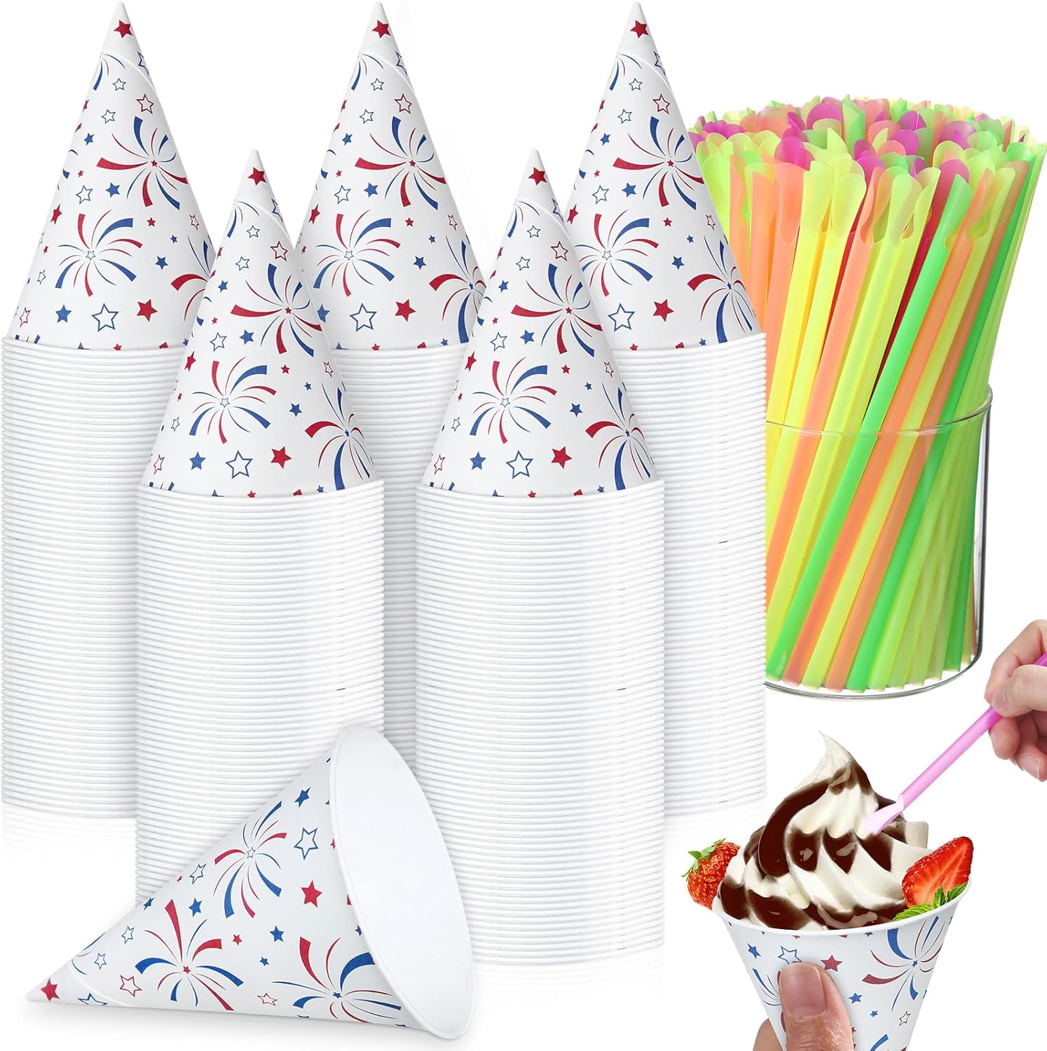 Honeydak 200 Pack 4.5 oz Independence Day Snow Cone Cups