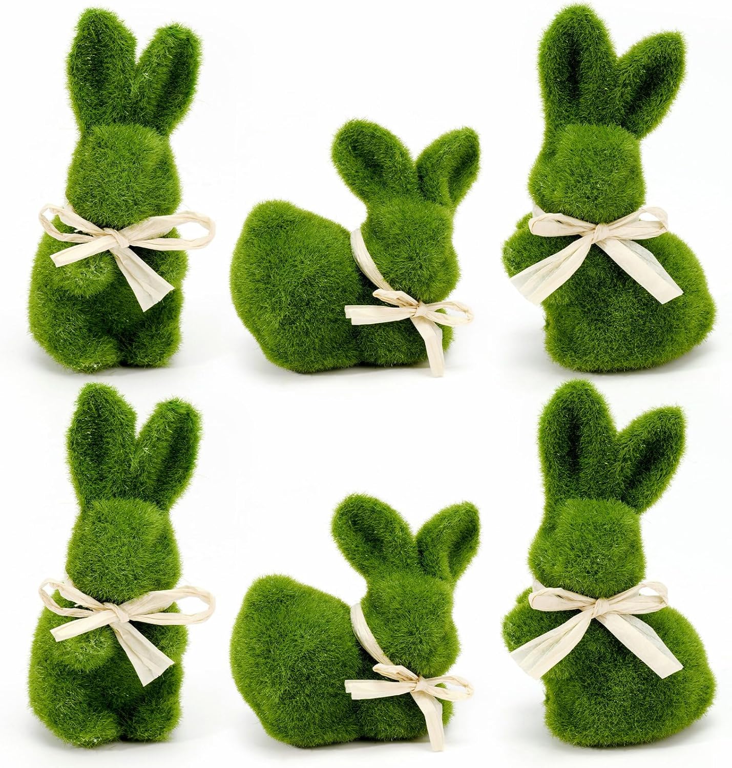 Nature Vibe 5 Inches Moss Bunny Easter Home Decor, Set of 6 Artificial Moss Easter